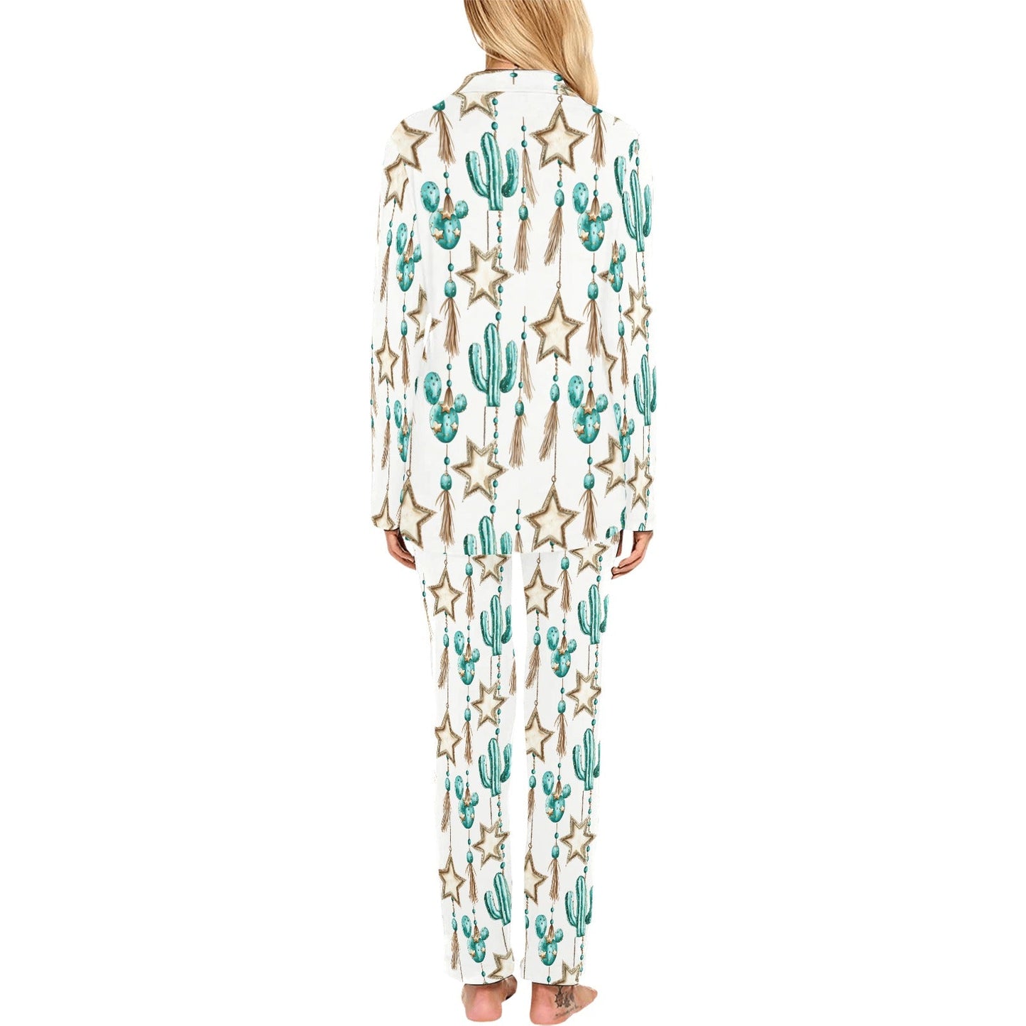 Turquoise Christmas Cactus Women's Western Pajamas