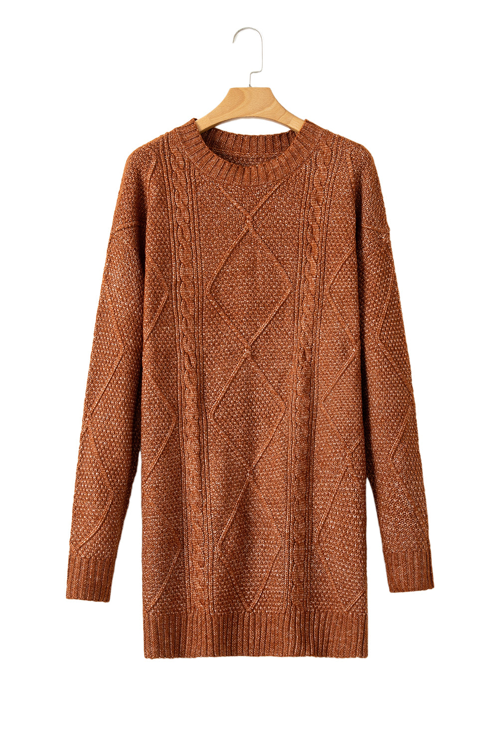 Parchment Cable Knit Drop Shoulder Loose Fit Sweater Dress