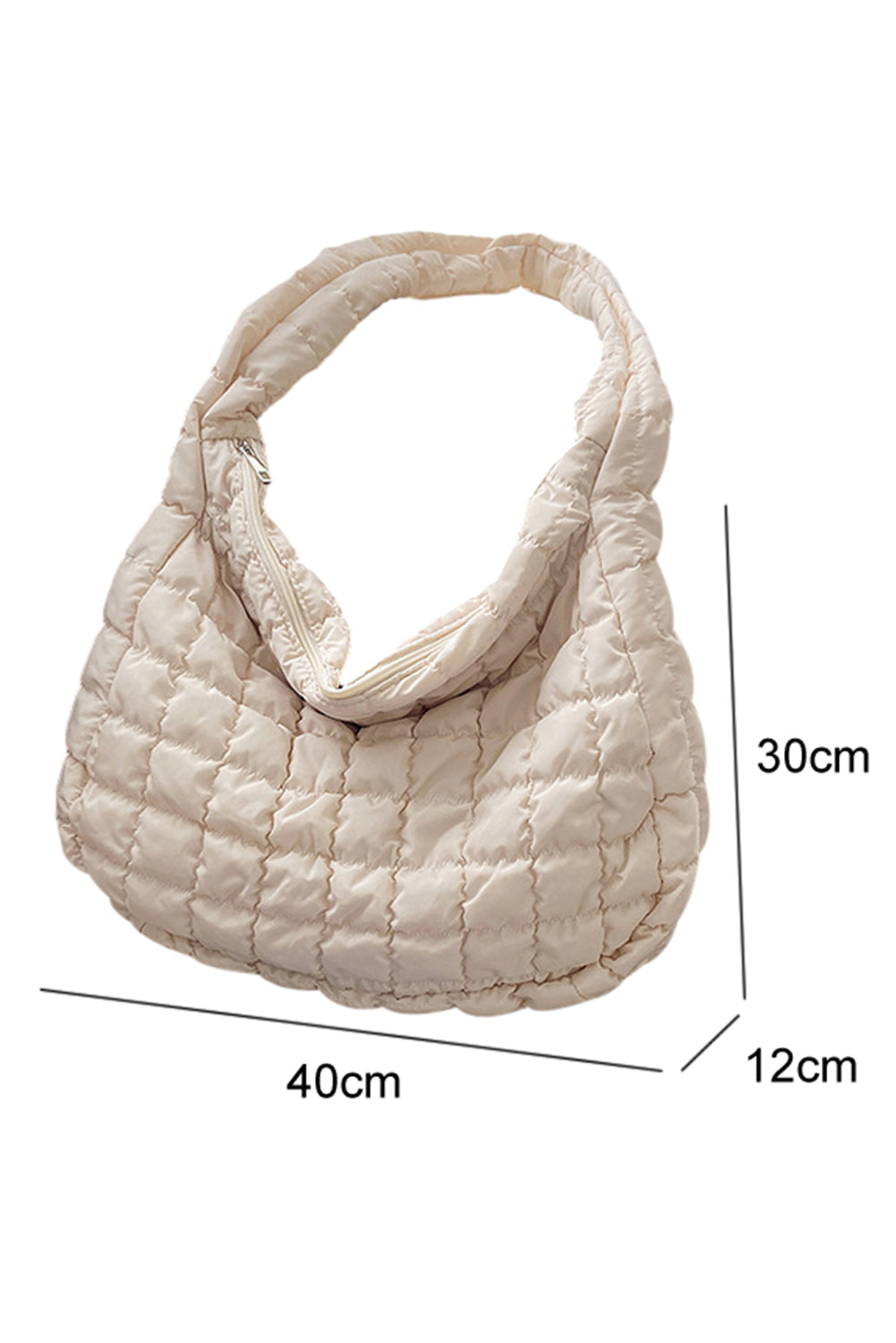 Light French Beige Quilted Zipper Large Shoulder Bag