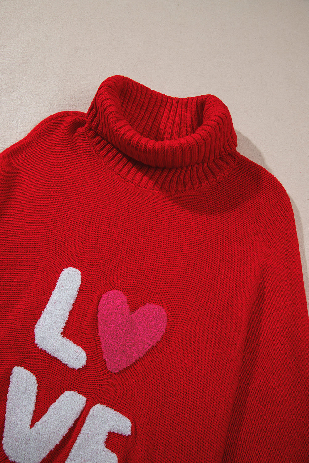 Red Merry Letter Embroidered High Neck Sweater