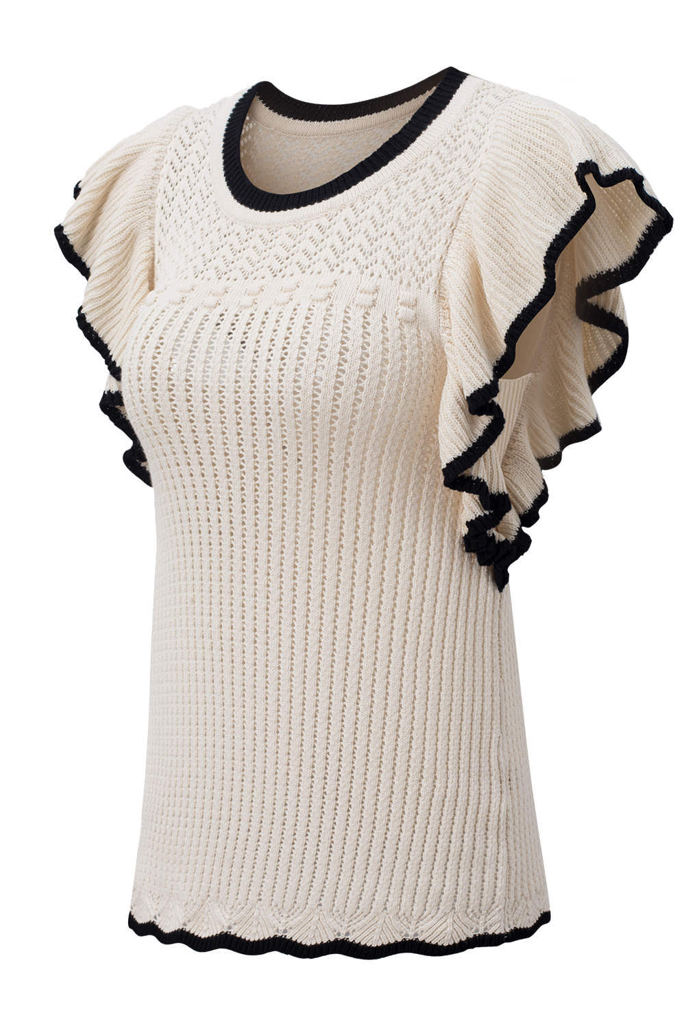 White Crochet Eyelet Flounce Tank Top