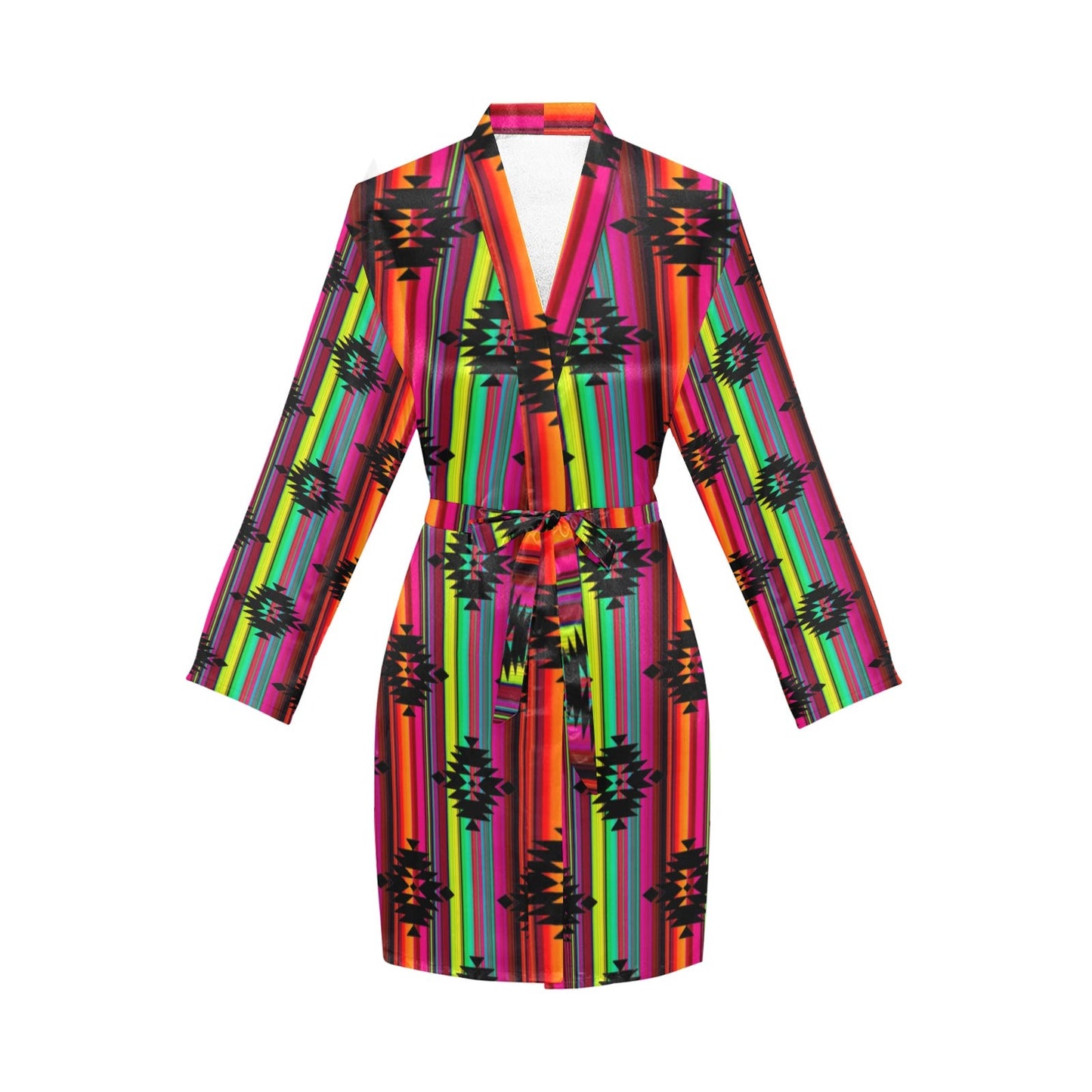 Neon Aztec Women's Long Sleeve Belted Satin Feel Dressing Lounge Robe