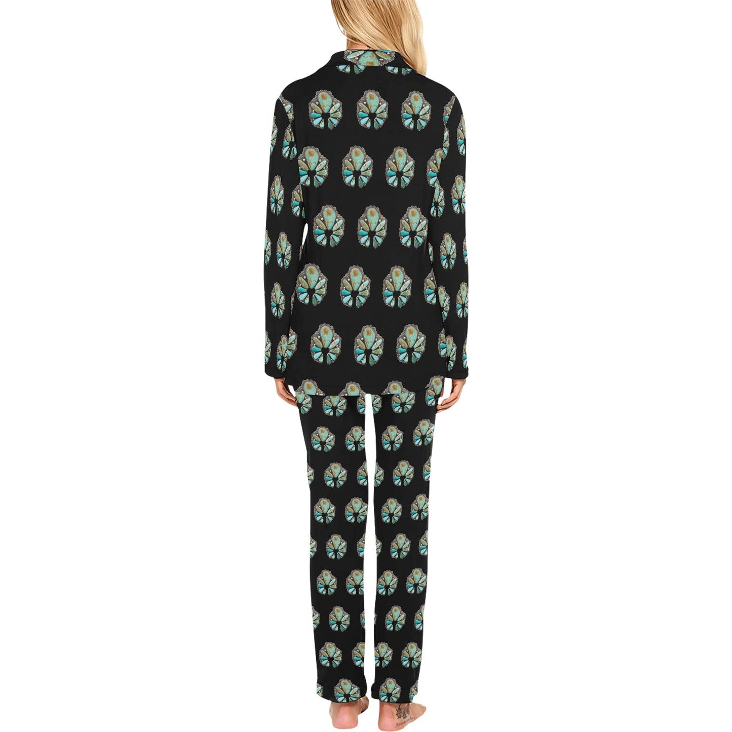 Turquoise Naja Women's Western Long Pajama Set