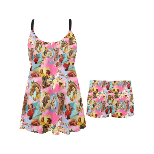 Vintage Cowgirl Swim Dress & Shorts Set