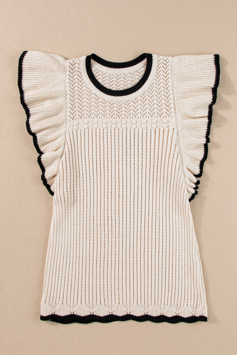 White Crochet Eyelet Flounce Tank Top