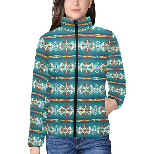 Teal Aztec Women's Puffy Bomber Jacket