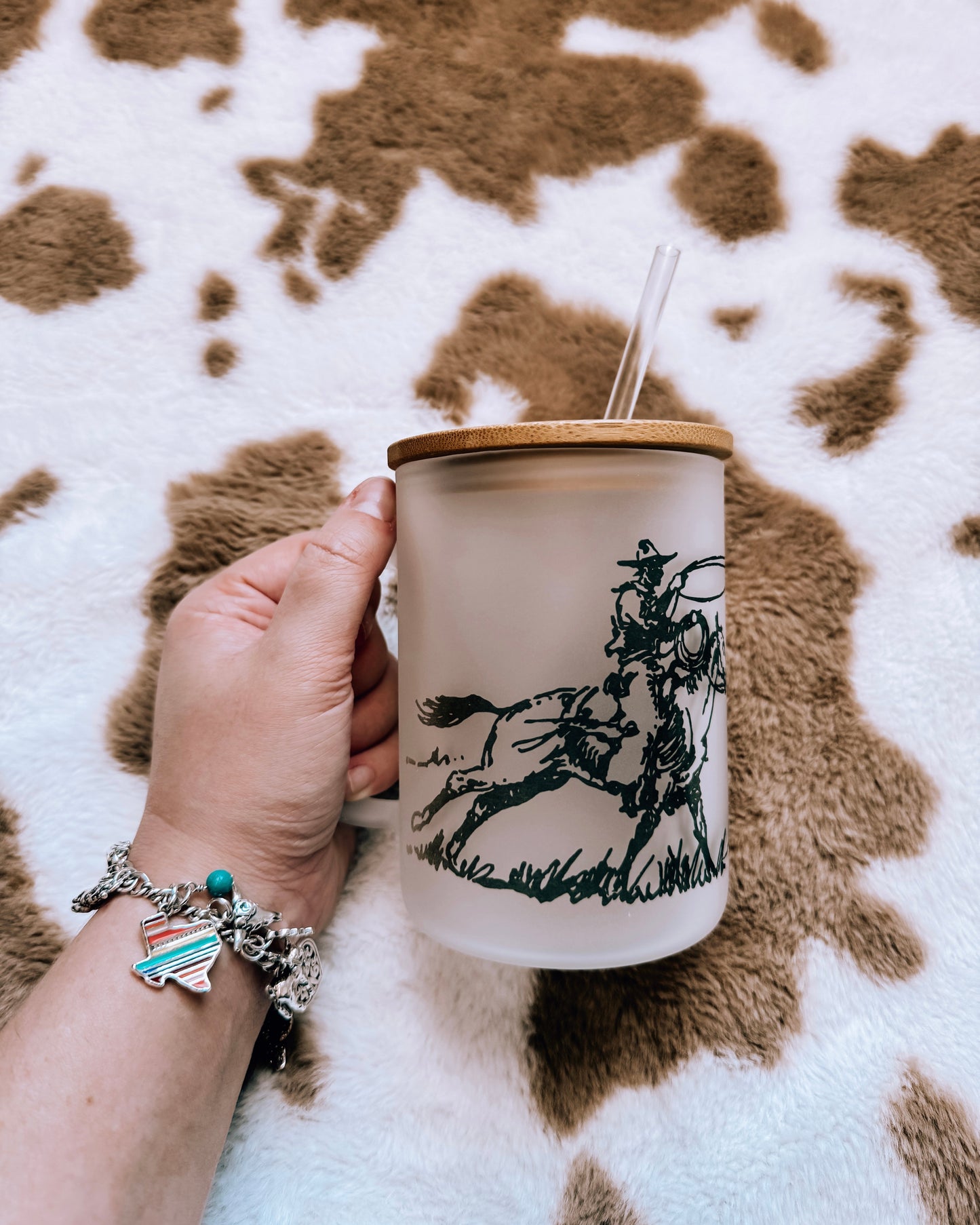 Ropin’ Cattle Frosted Glass Coffee Mug