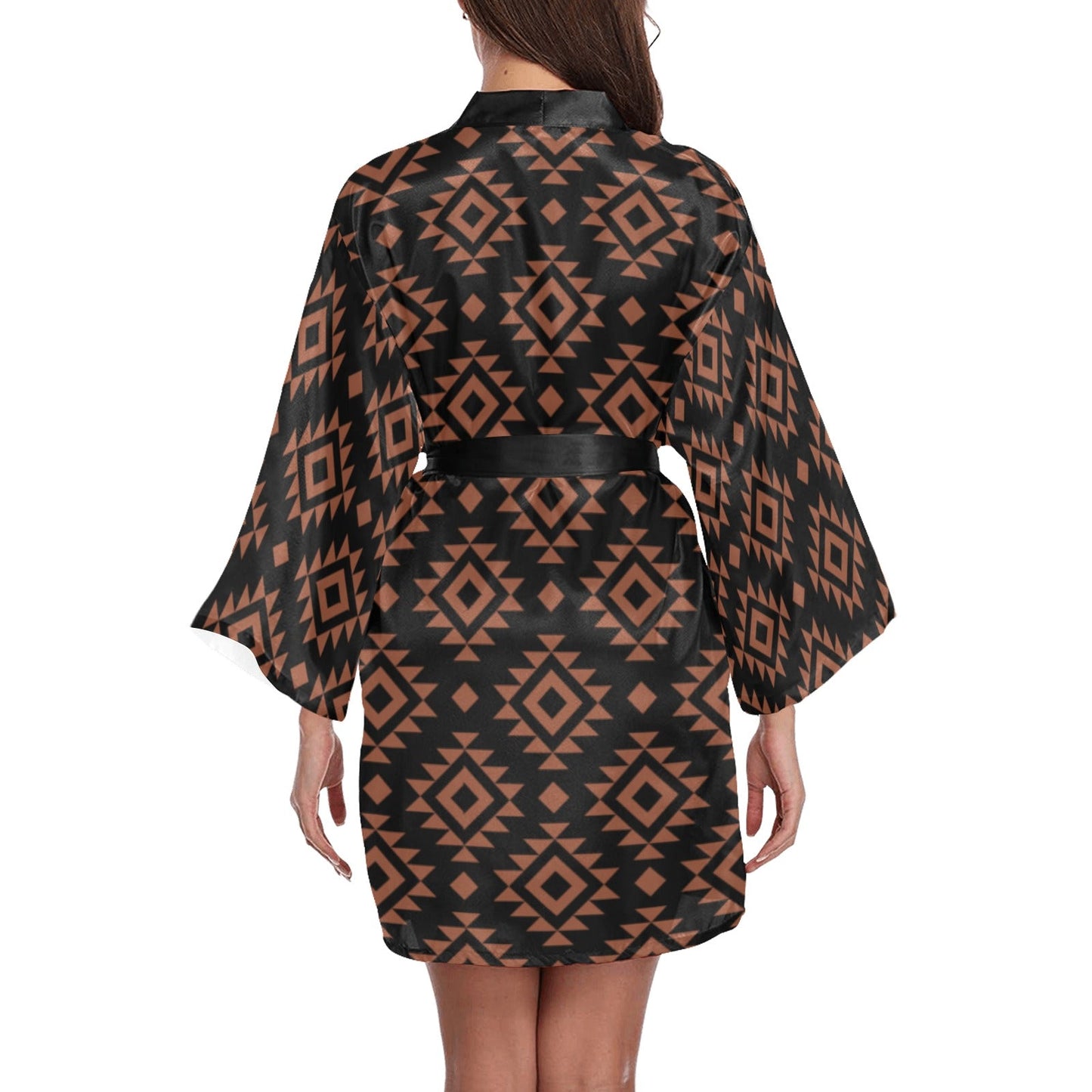 Brown Black Aztec Women's Lounge Kimono Robe