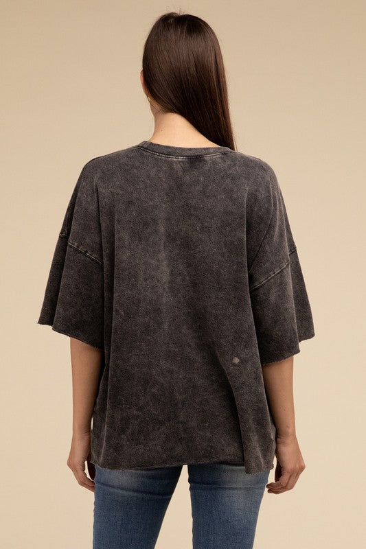 French Terry Washed Drop Shoulder Short Sleeve Top