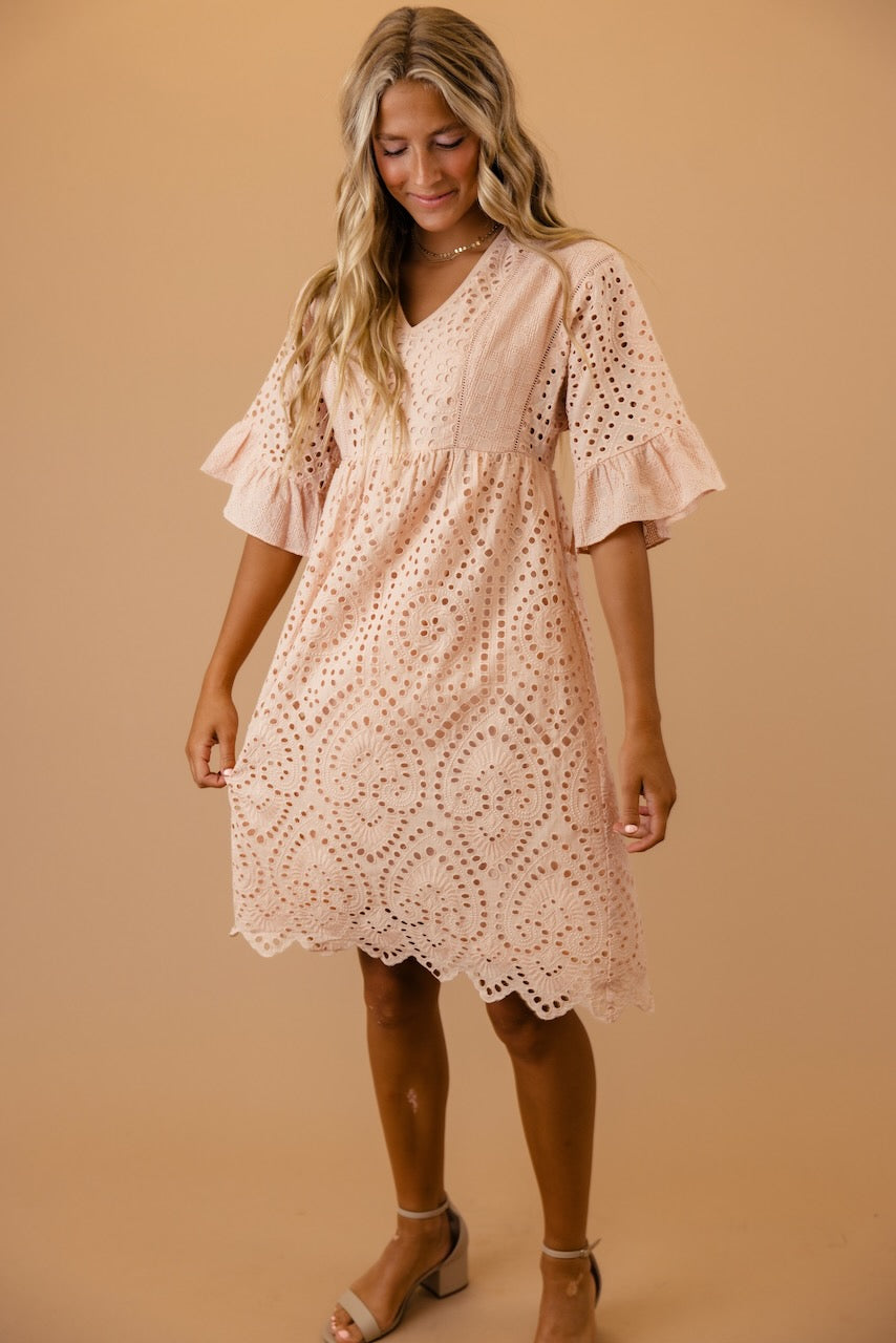 Falling For You Eyelet Dress in Blush