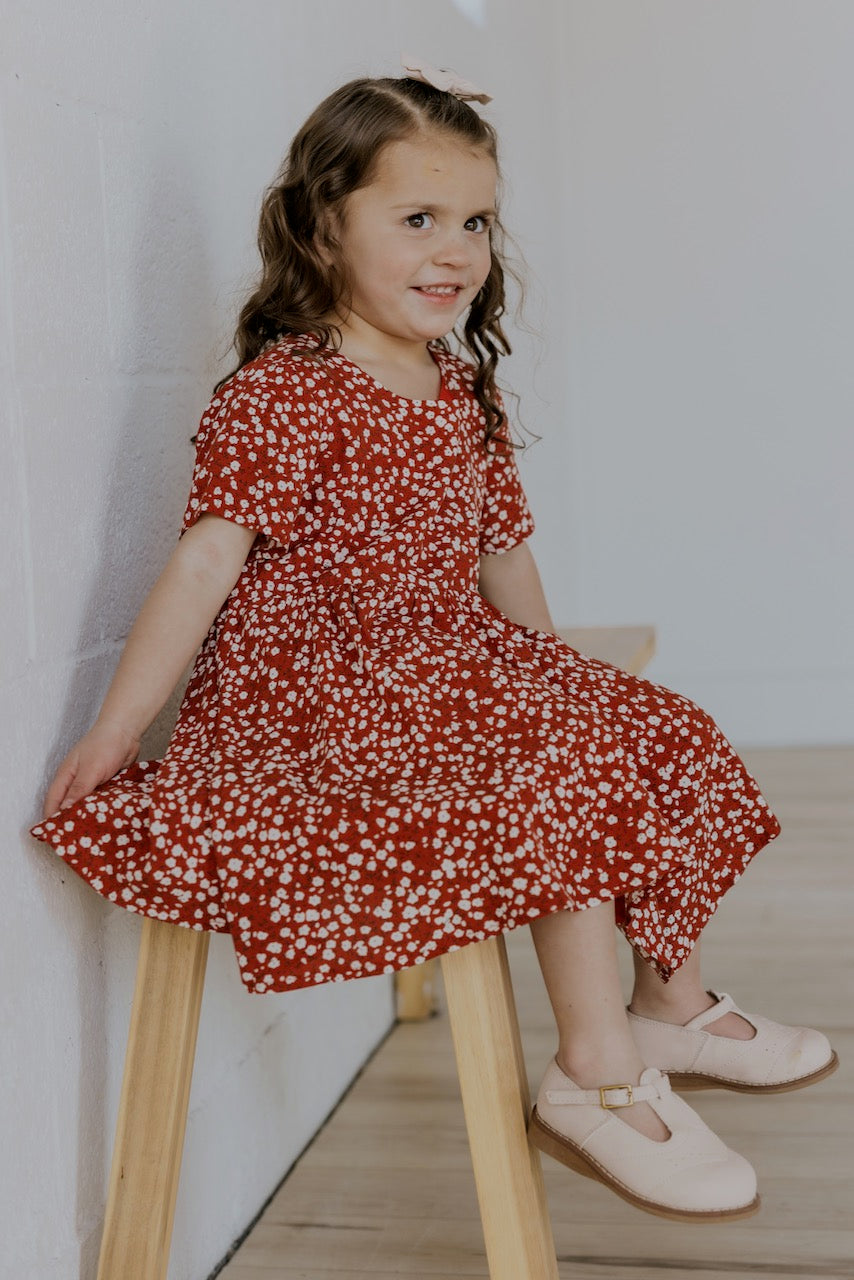 Mini Cherry Red Floral Dress