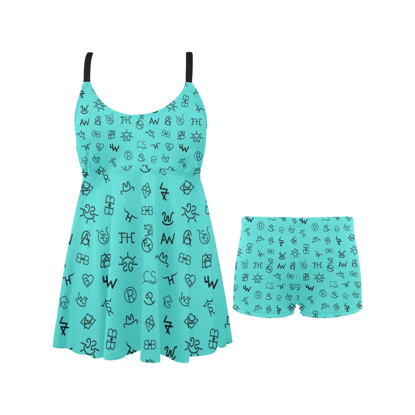 Turquoise Cattle Brands Swim Dress & Shorts Set