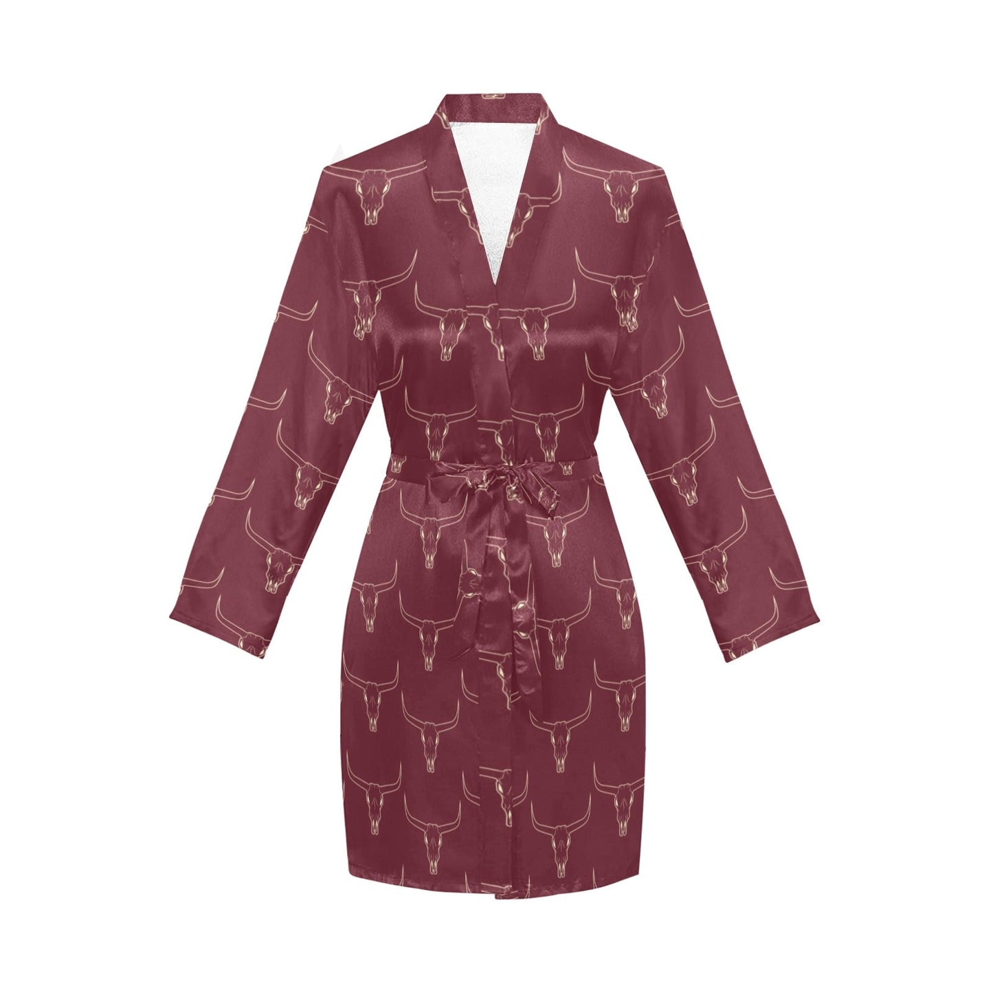 Burgandy Longhorn Women's Belted Satin Feel Dressing Lounge Robe