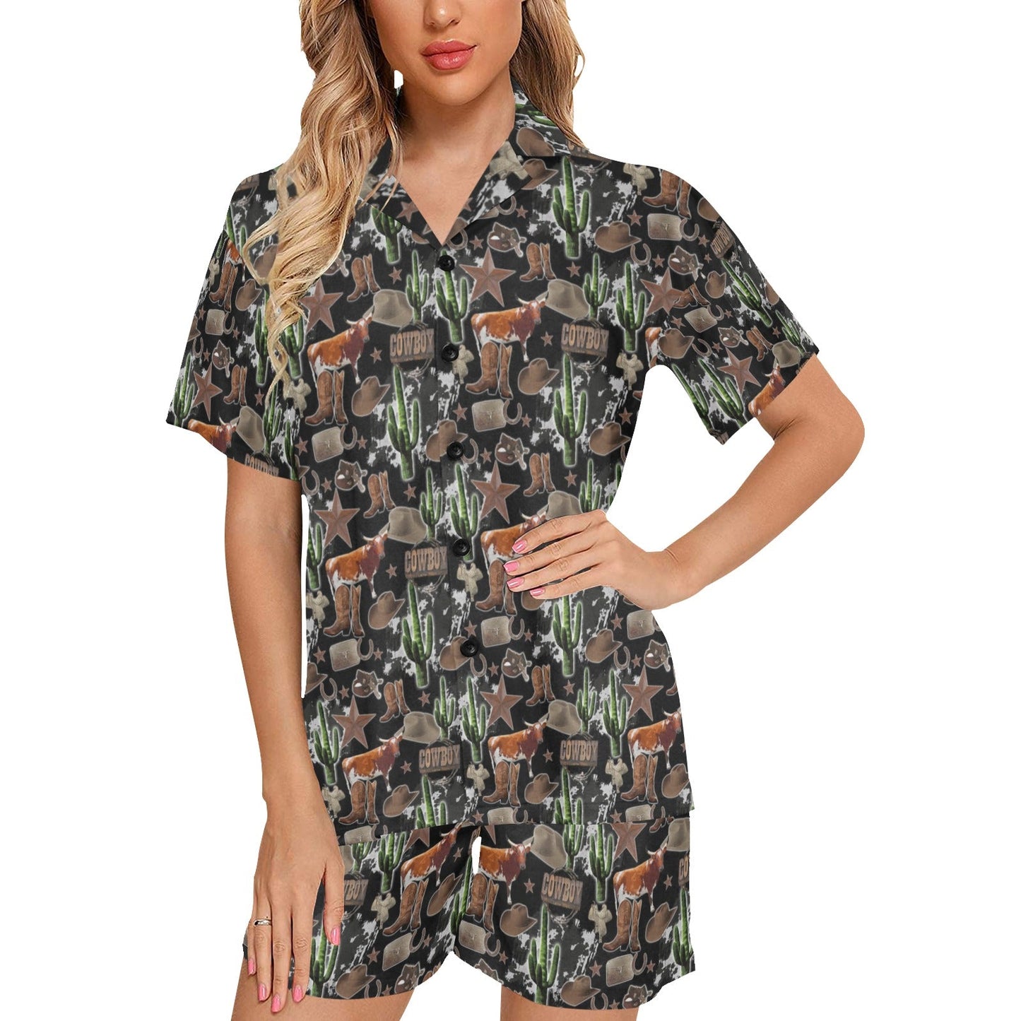 All Cowboy Print Women's Western Pajama Set