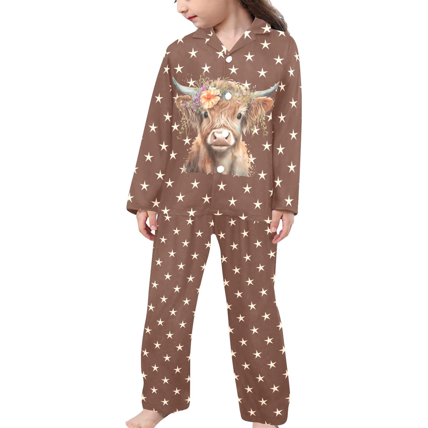 Cute Highland Stars Girl's Western Pajama Set