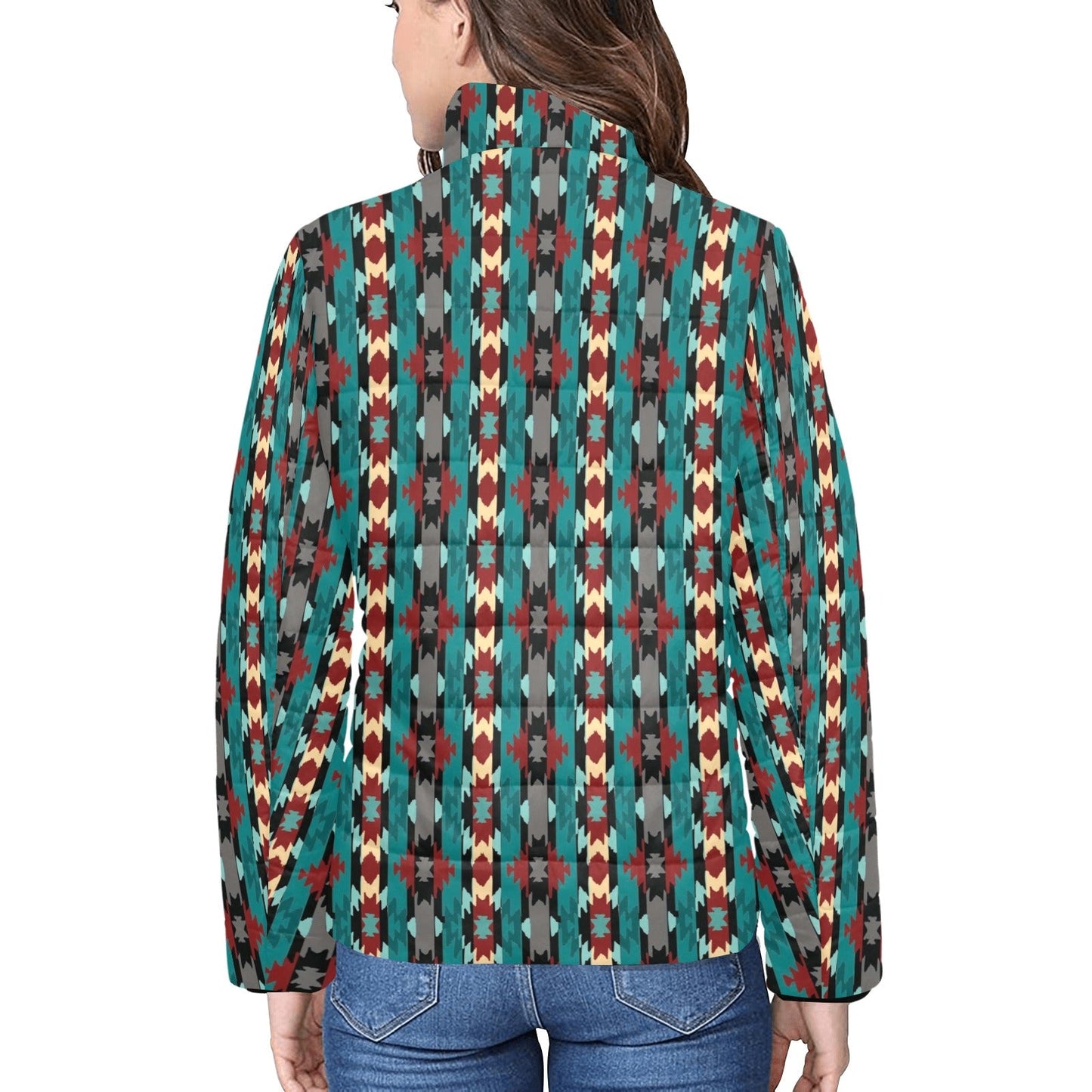 Teal Aztec Women's Puffy Bomber Jacket