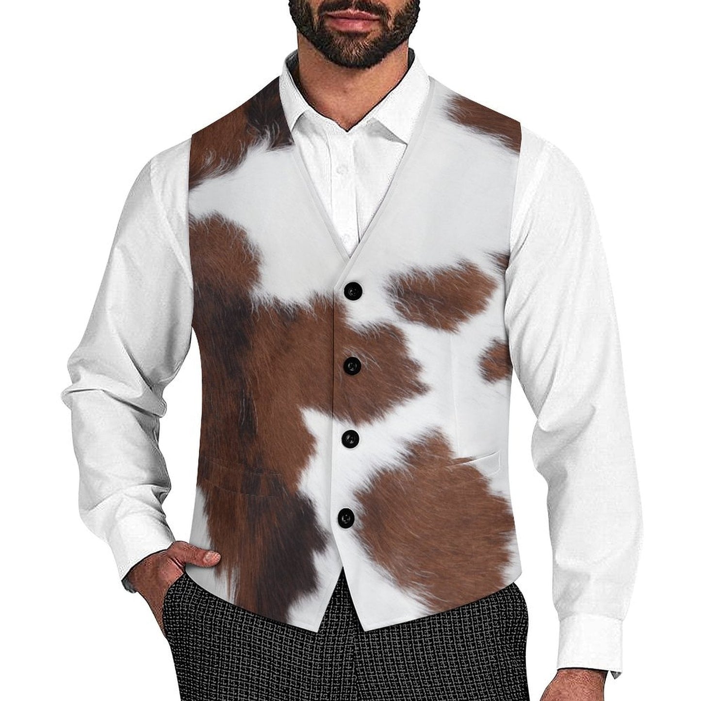 Cowhide Print Men's Western Vest