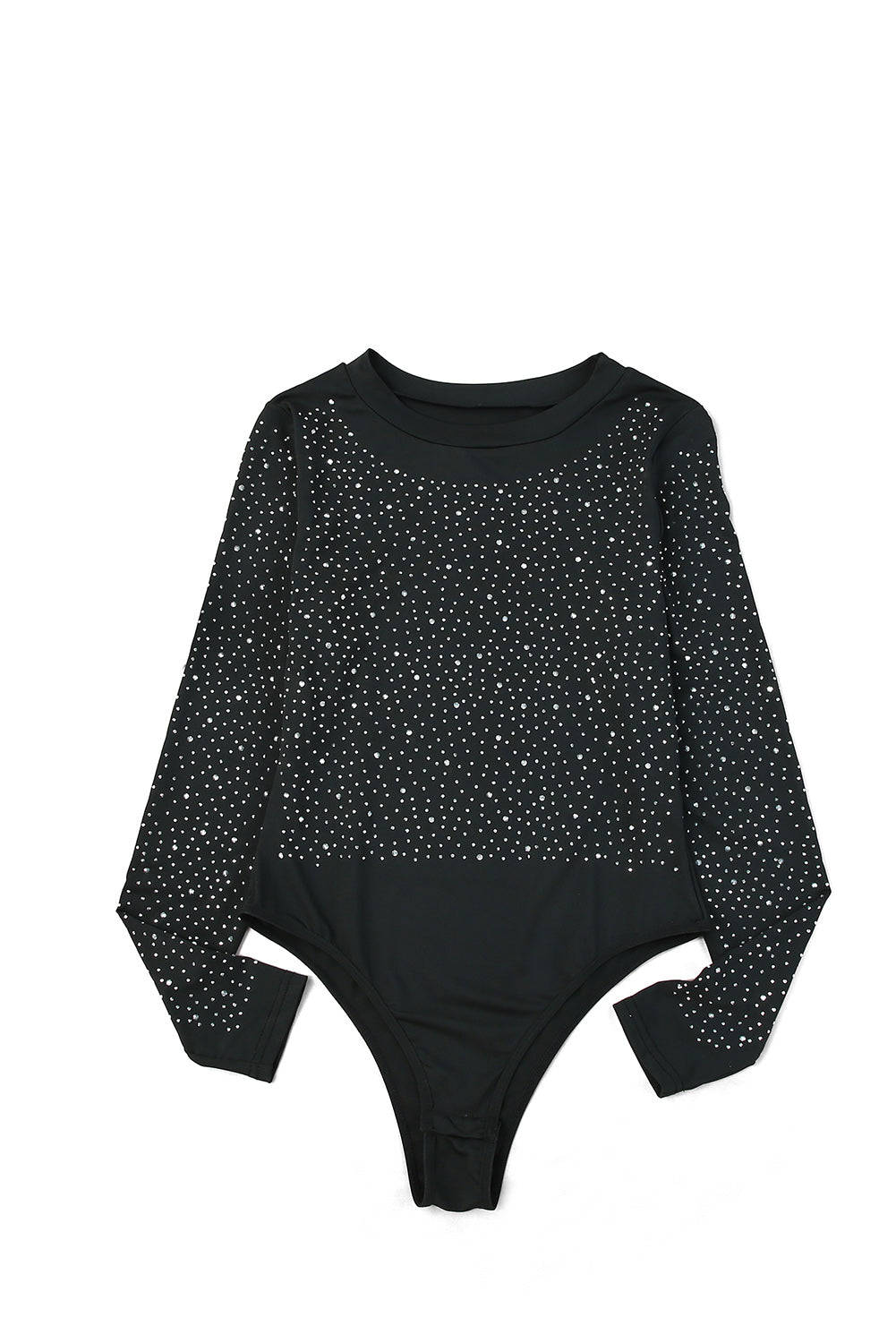 Green Rhinestone O-neck Long Sleeve Bodysuit