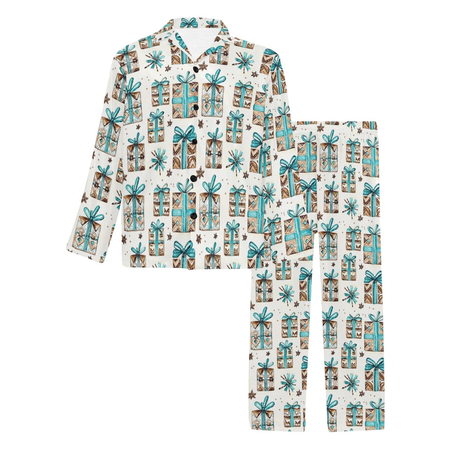 Turquoise Christmas Presents Men's Western Pajamas