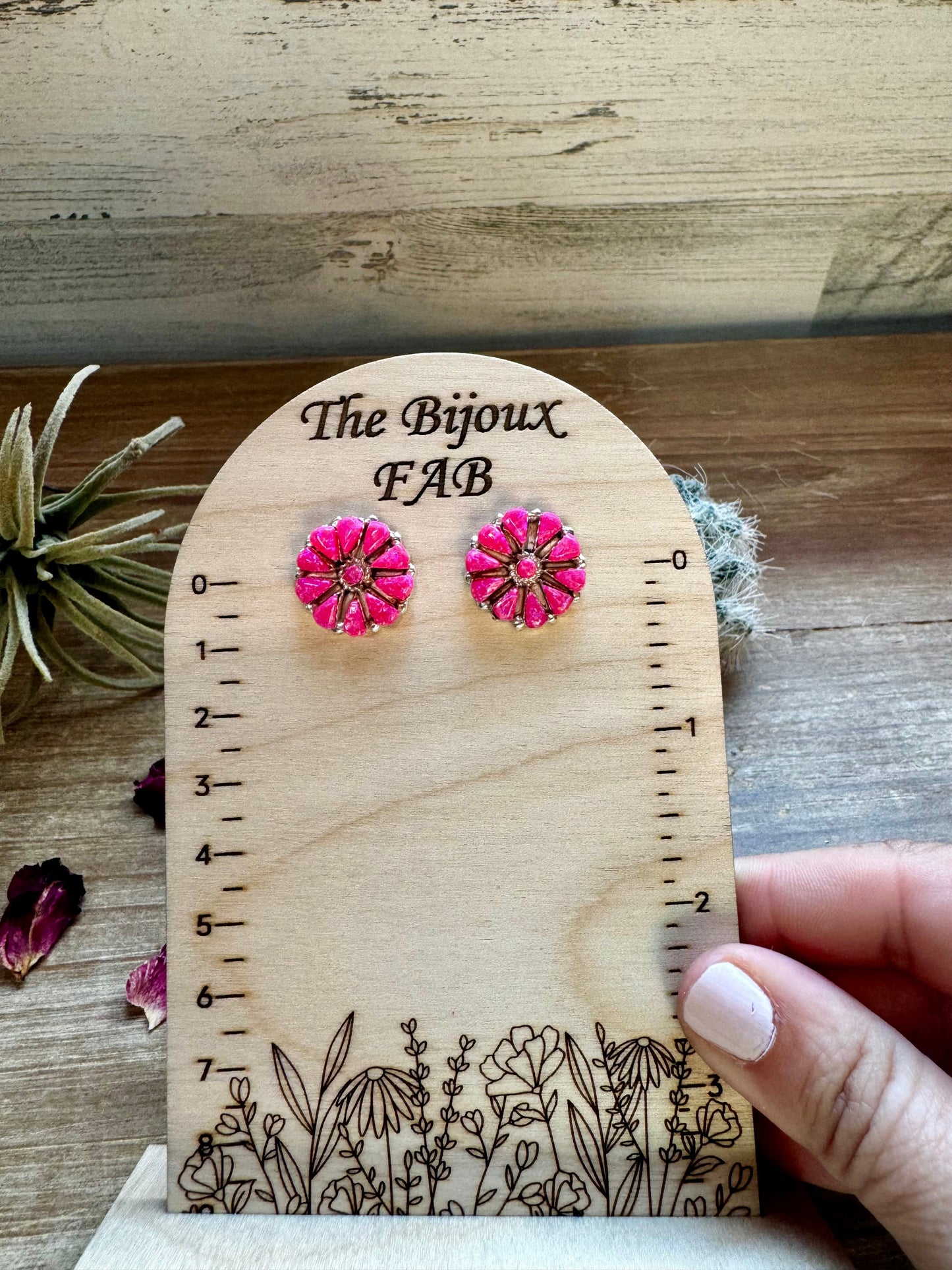 Cluster Flower Stud Pink Opal Earrings