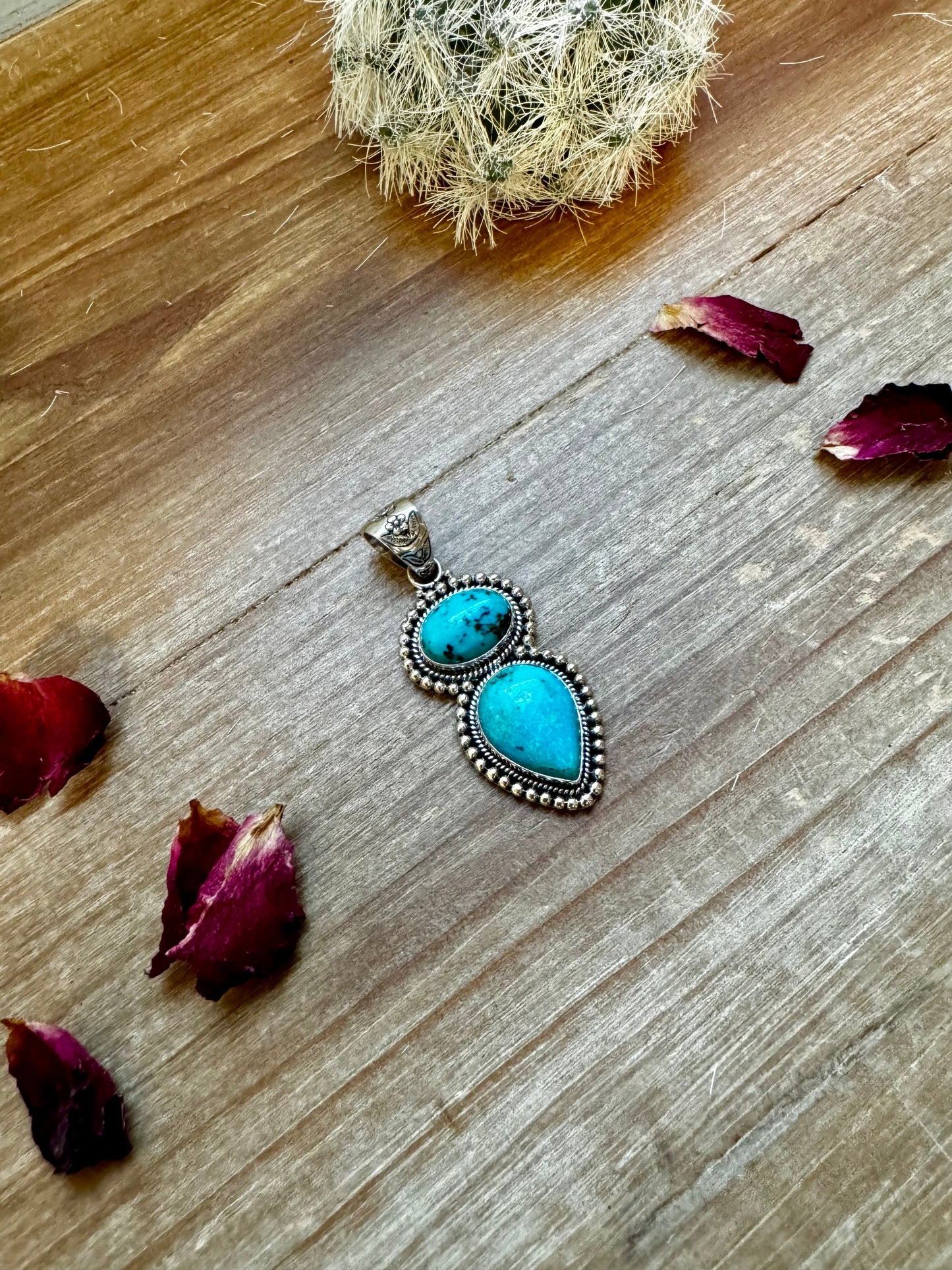 2 stone Pendant - sterling silver with turquoise