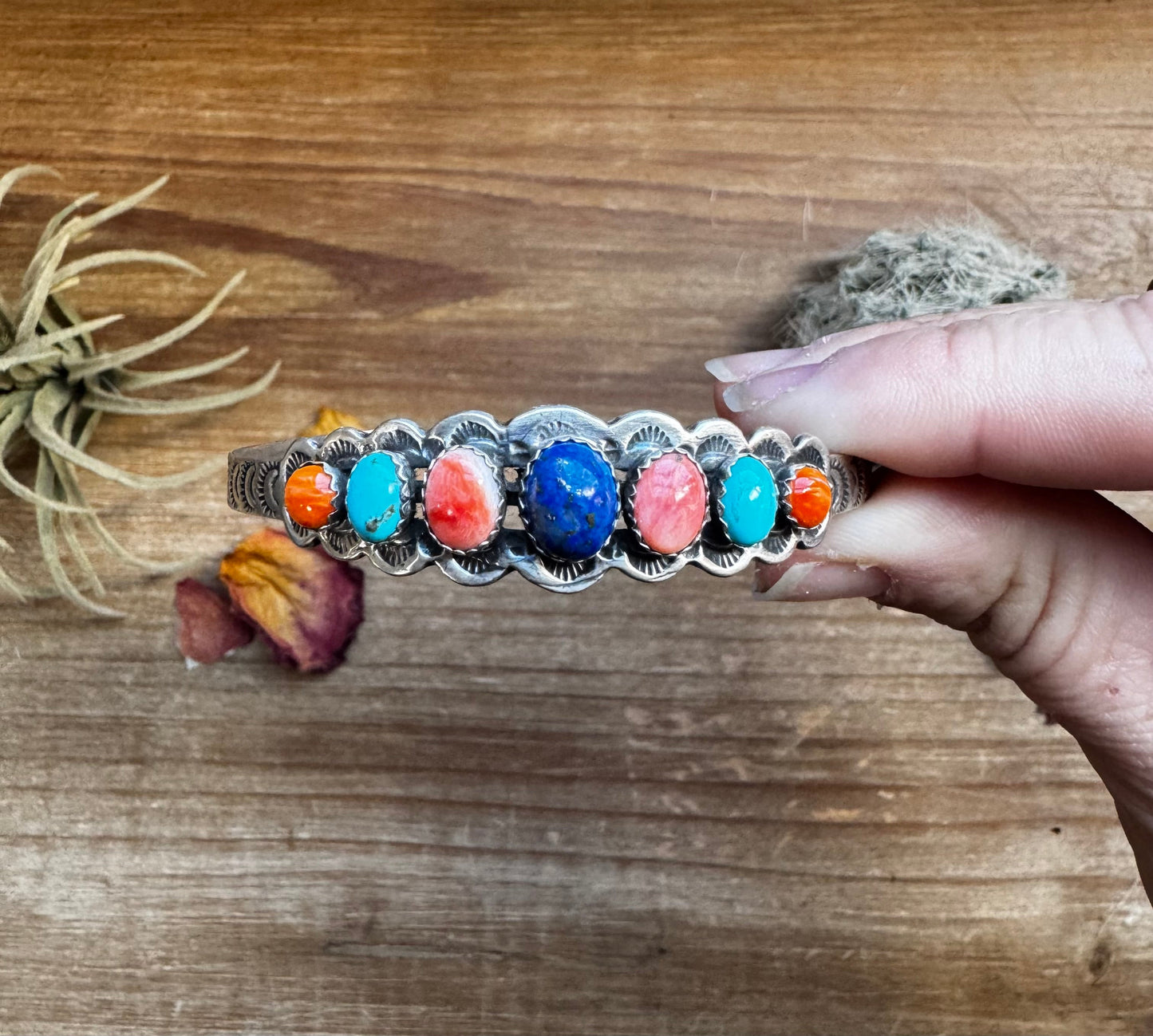 Cuff Bracelet - Mix Stone turquoise and Shell & Sterling Silver