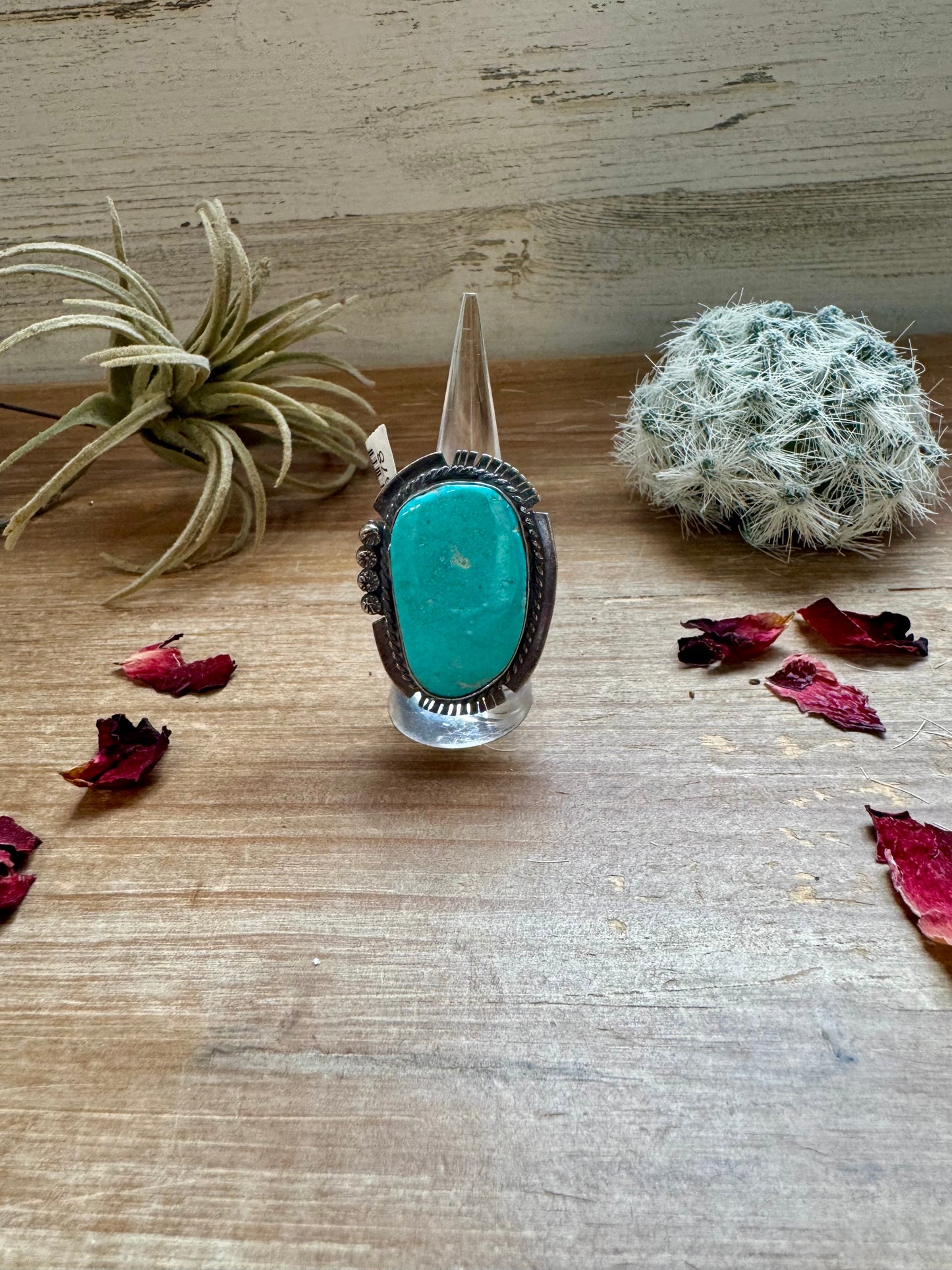 Big oval Ring- size 10- Kingman turquoise ring and sterling silver