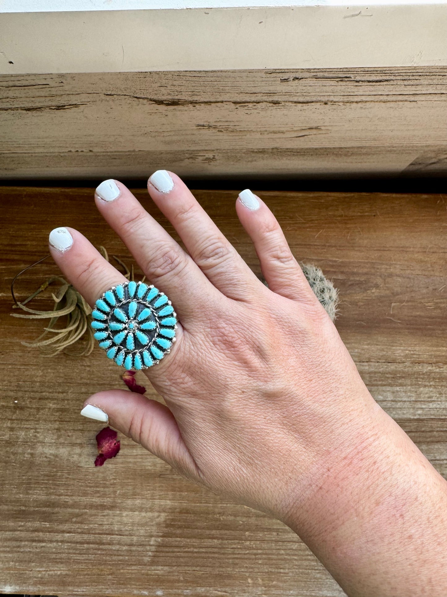 Big ring- size 8 - Kingman turquoise ring and sterling silver