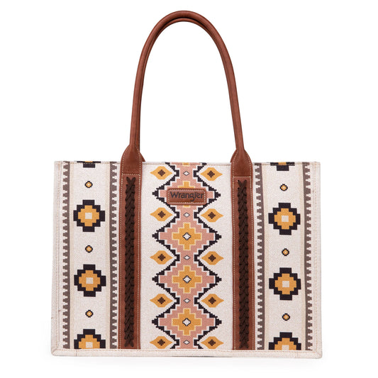 Wrangler Southwestern Pattern Dual Sided Print Canvas Large Tote BEIGE ONLY AVAILABLE