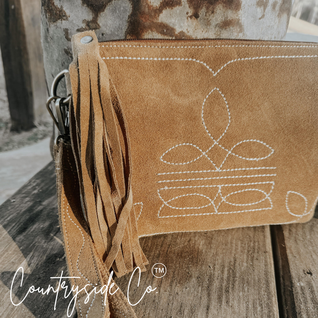 Becca Boot Stitch Suede Purse with Wristlet by Countryside Co.