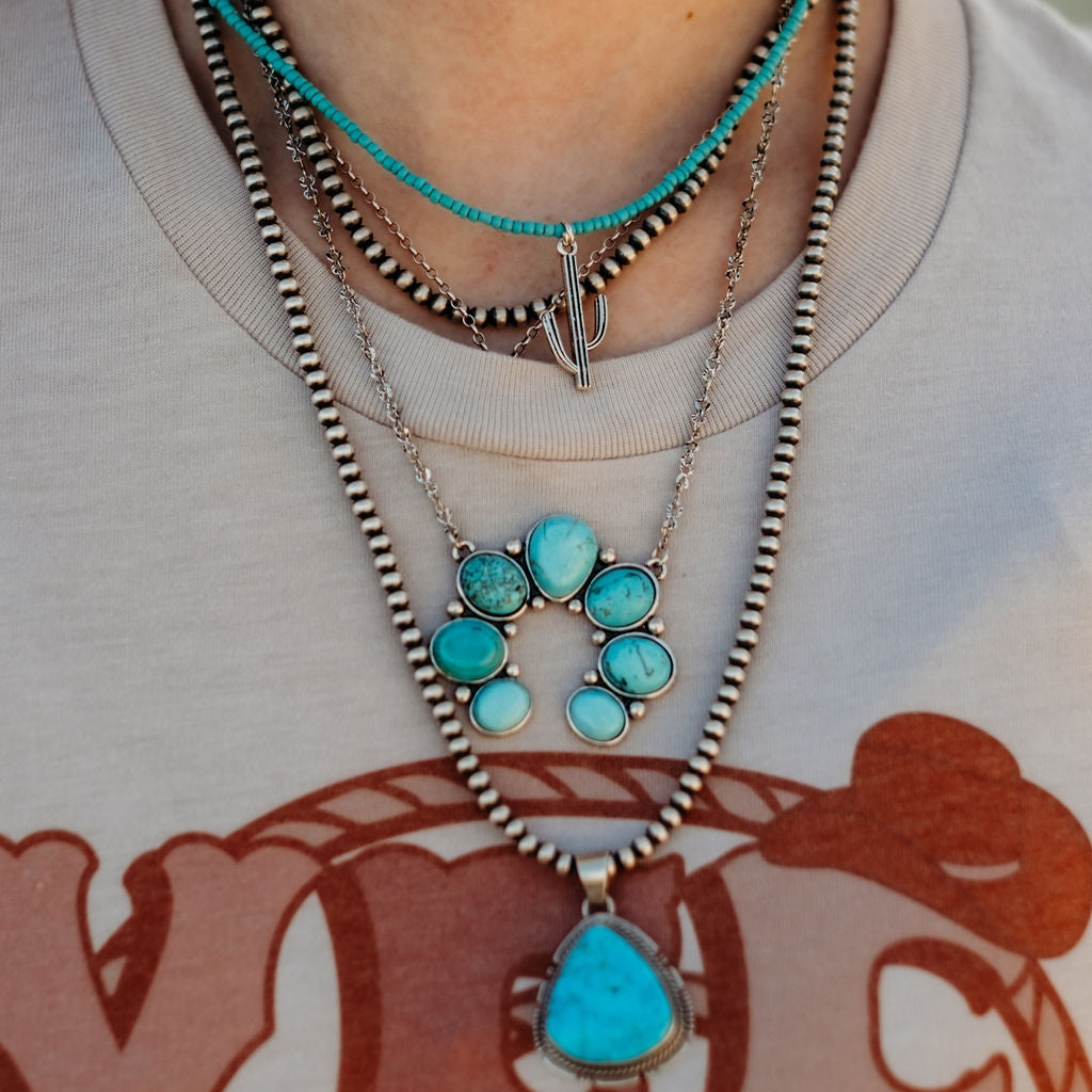 Turquoise Cactus Charm Seed Bead Choker