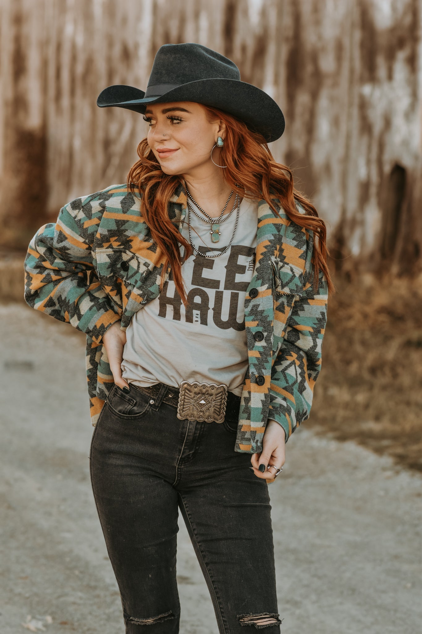 yee haw grey graphic tee