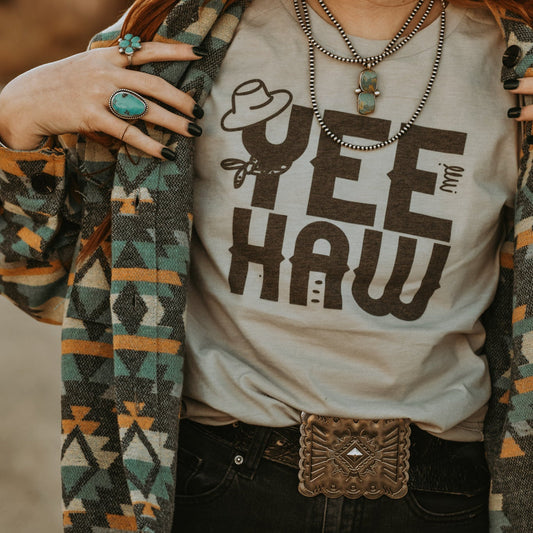 yee haw grey graphic tee