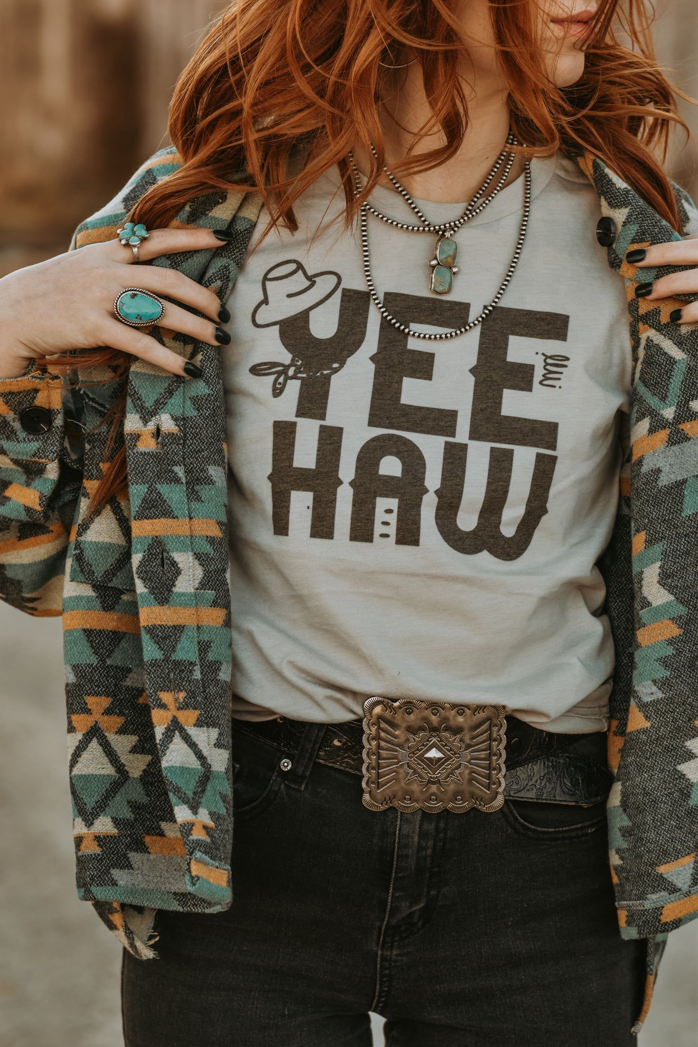 yee haw grey graphic tee