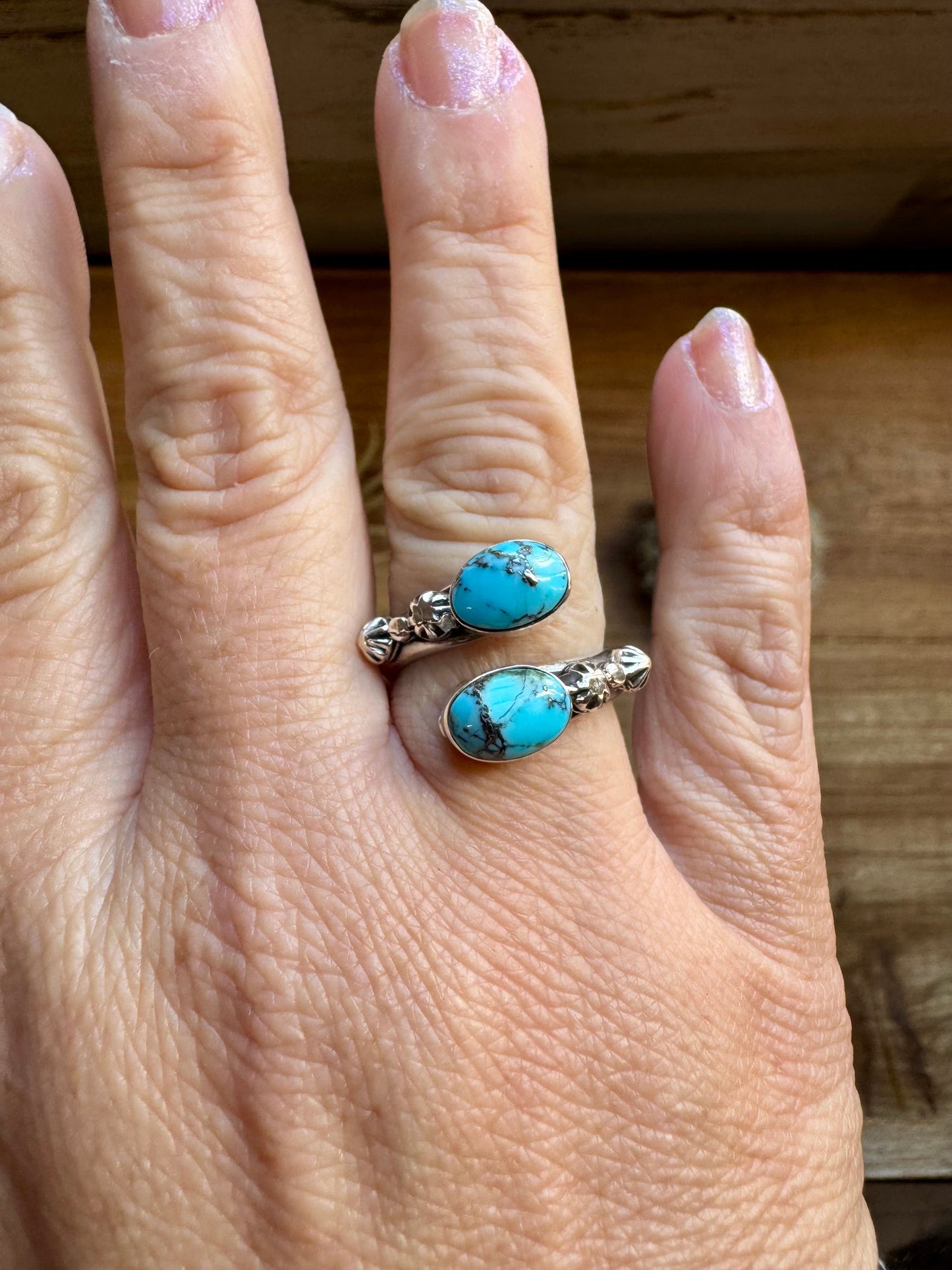 Band Ring- adjustable- Kingman turquoise ring and sterling silver