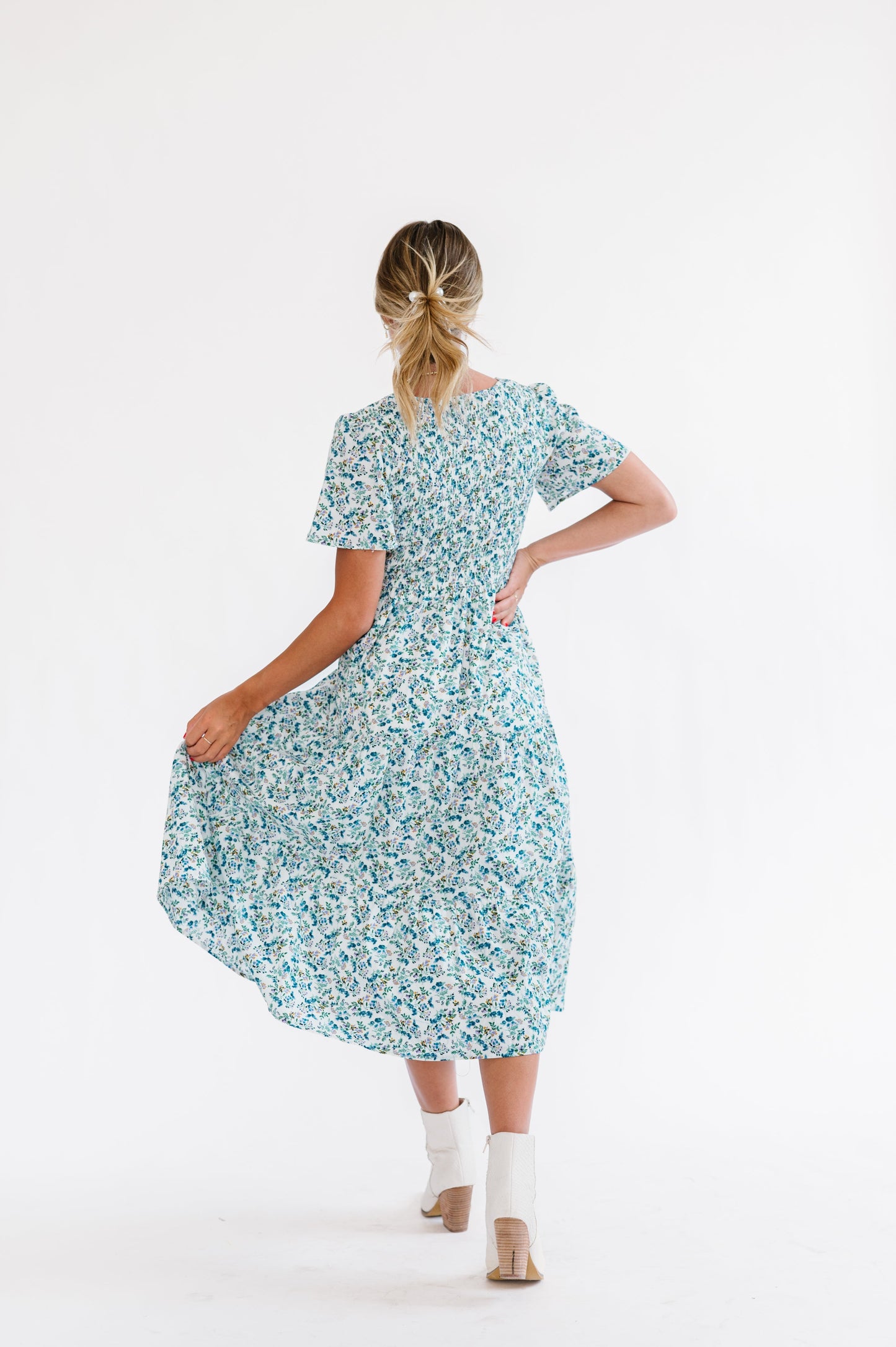 Tayla Dress in Ivory Blue