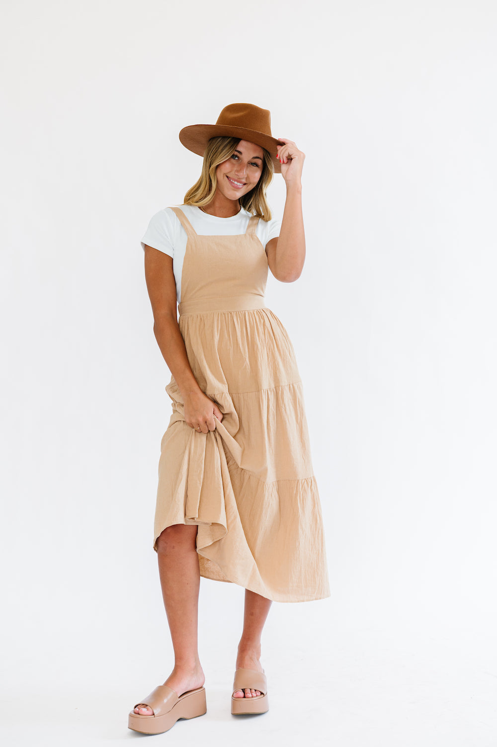 Shay Overall Dress in Taupe