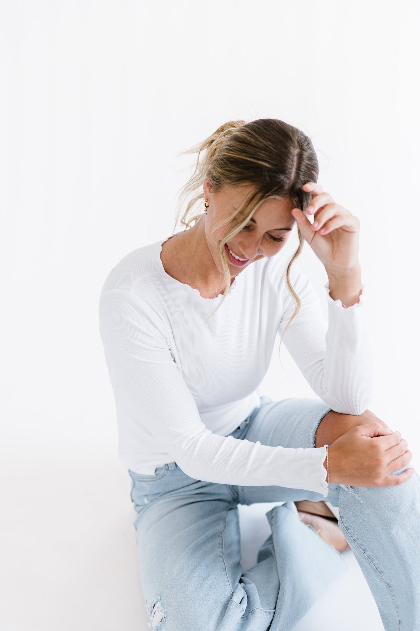 Karli Long Sleeve Top in White