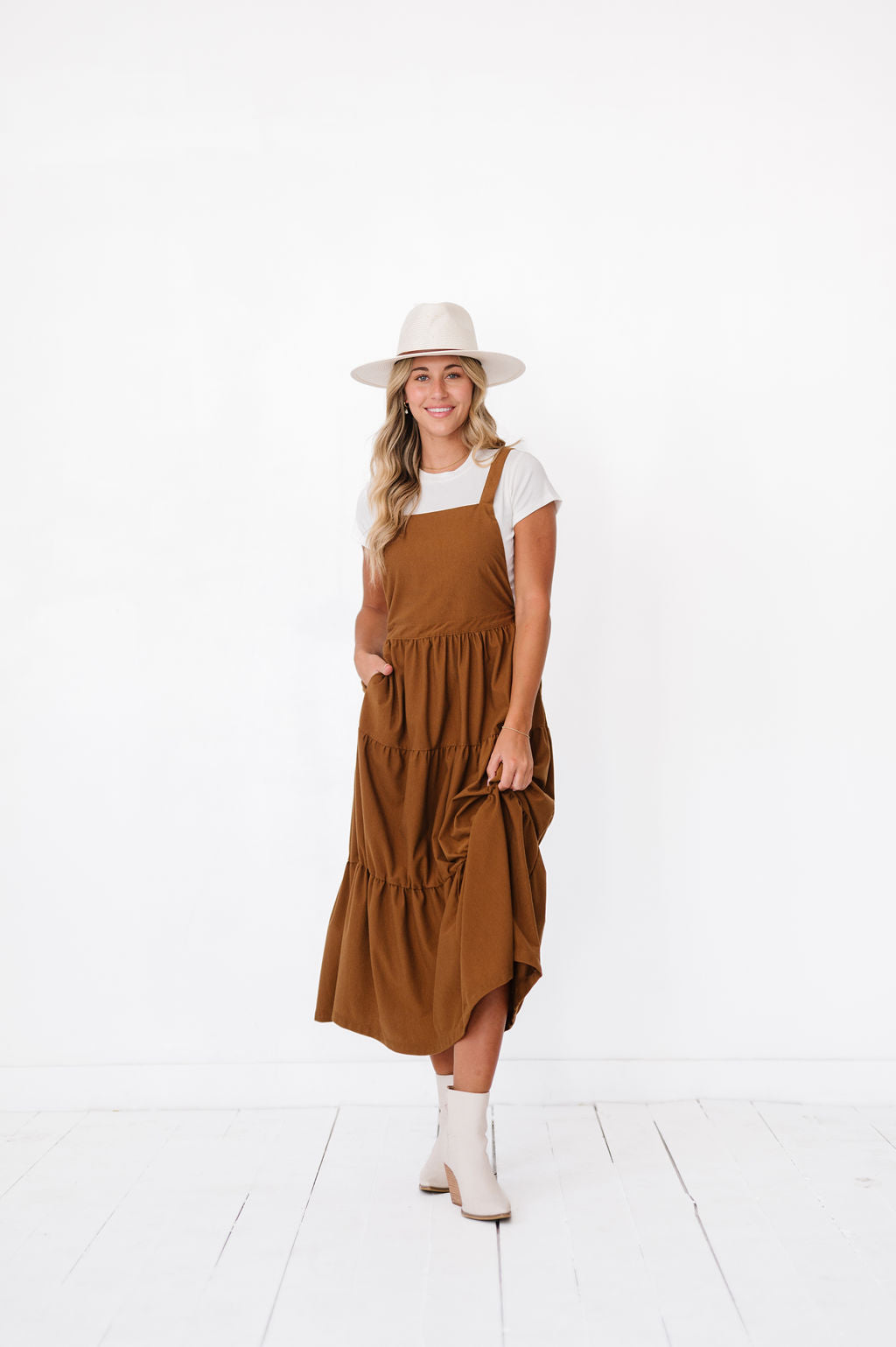 Shay Overall Dress in Brown