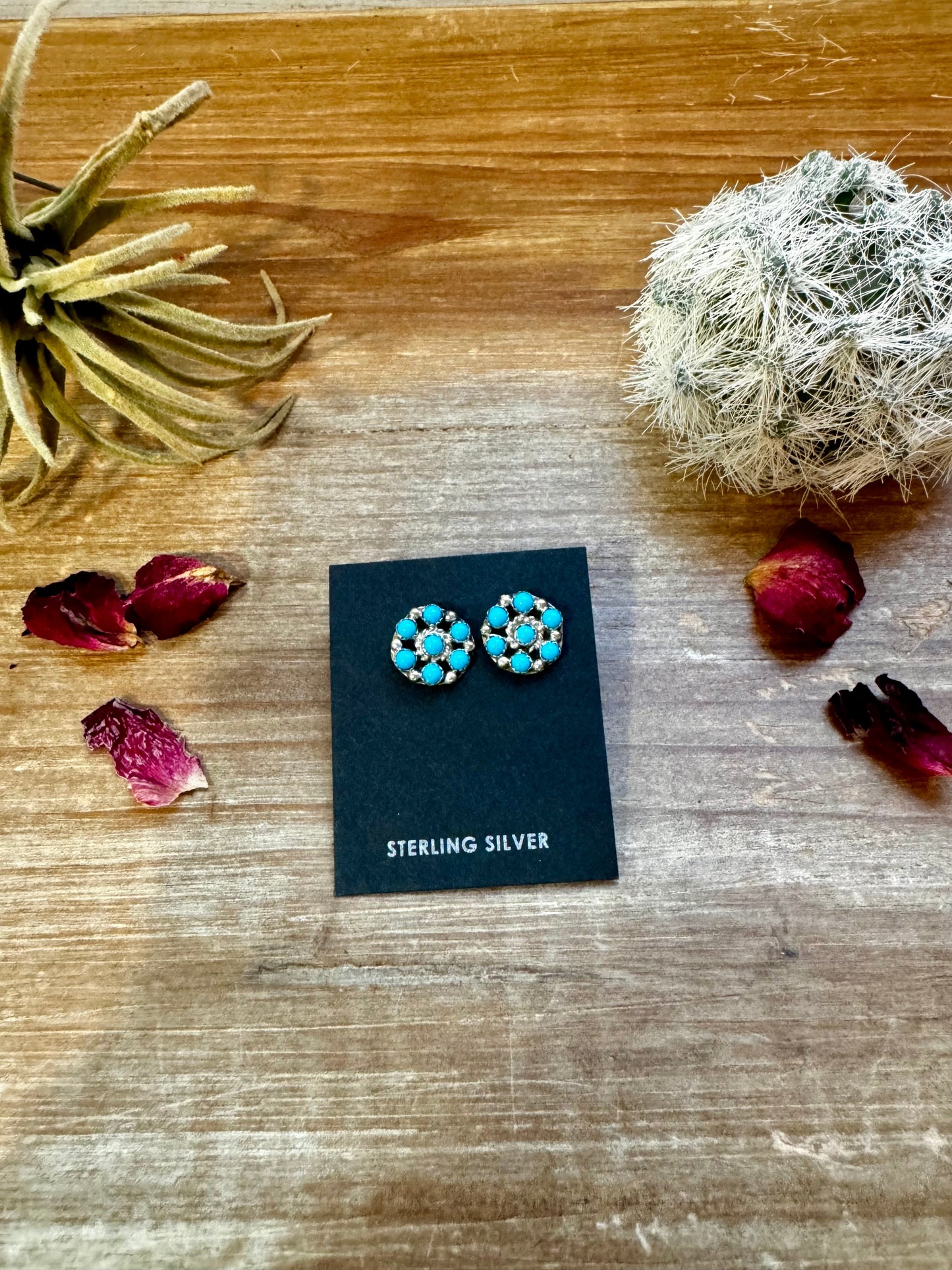 Cluster Flower Stud Blue Turquoise Earrings