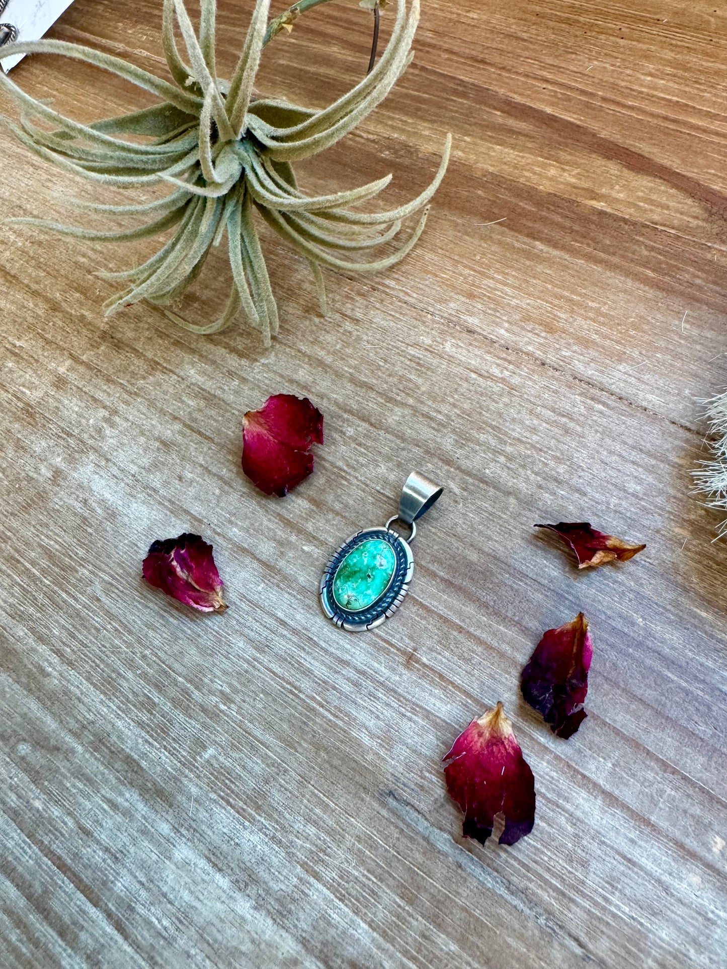 Pendant - sterling silver with green turquoise