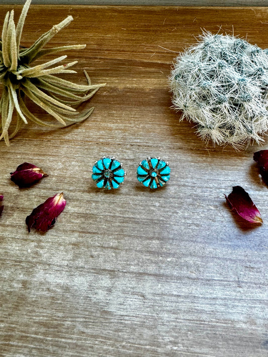 Flower Stud Blue Turquoise Earrings