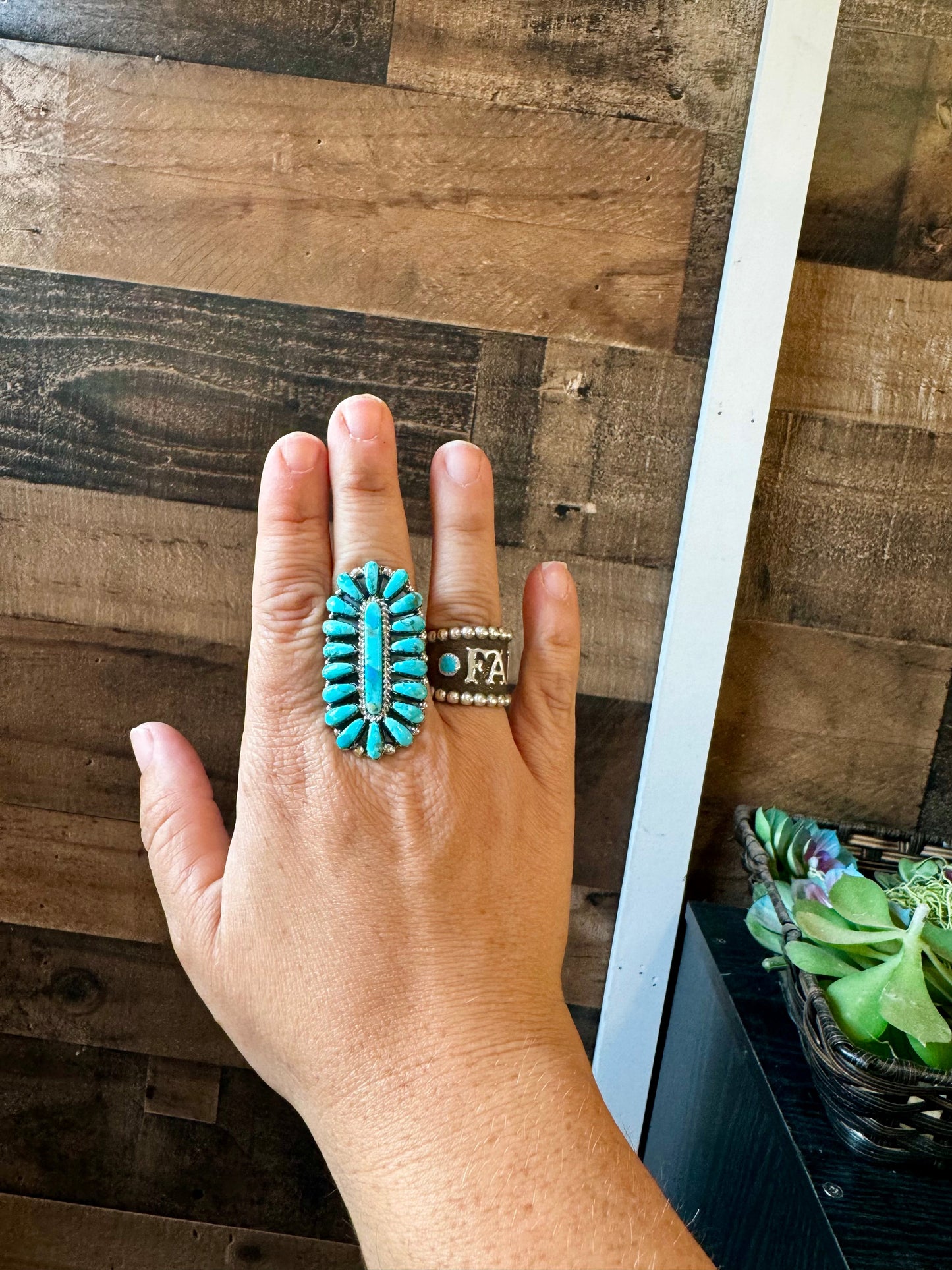 Ring size 9 1/2 - turquoise cluster ring and sterling silver