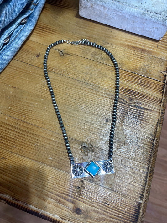 Square Turquoise Bar Necklace