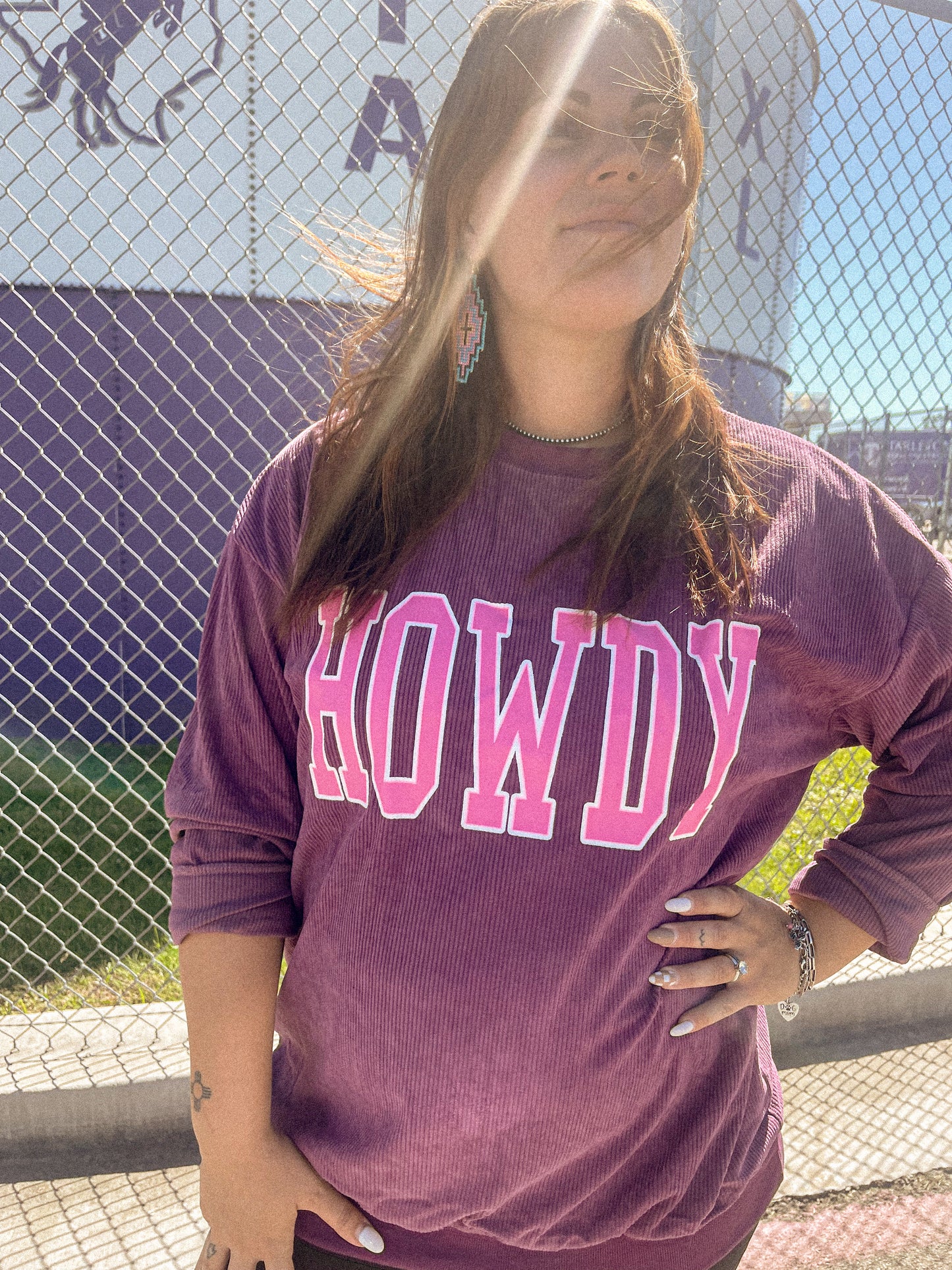 Purple Howdy Print Rib Sweatshirt