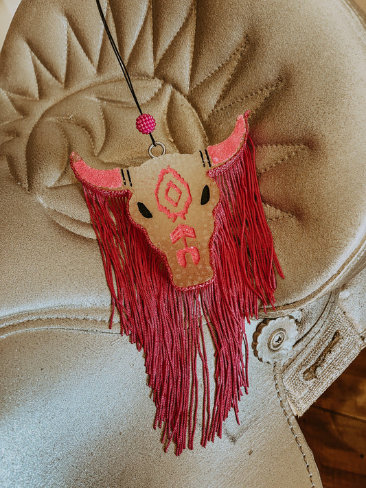 Pink Aztec Bull Skull with Fringe Freshie - Cowboys Angel