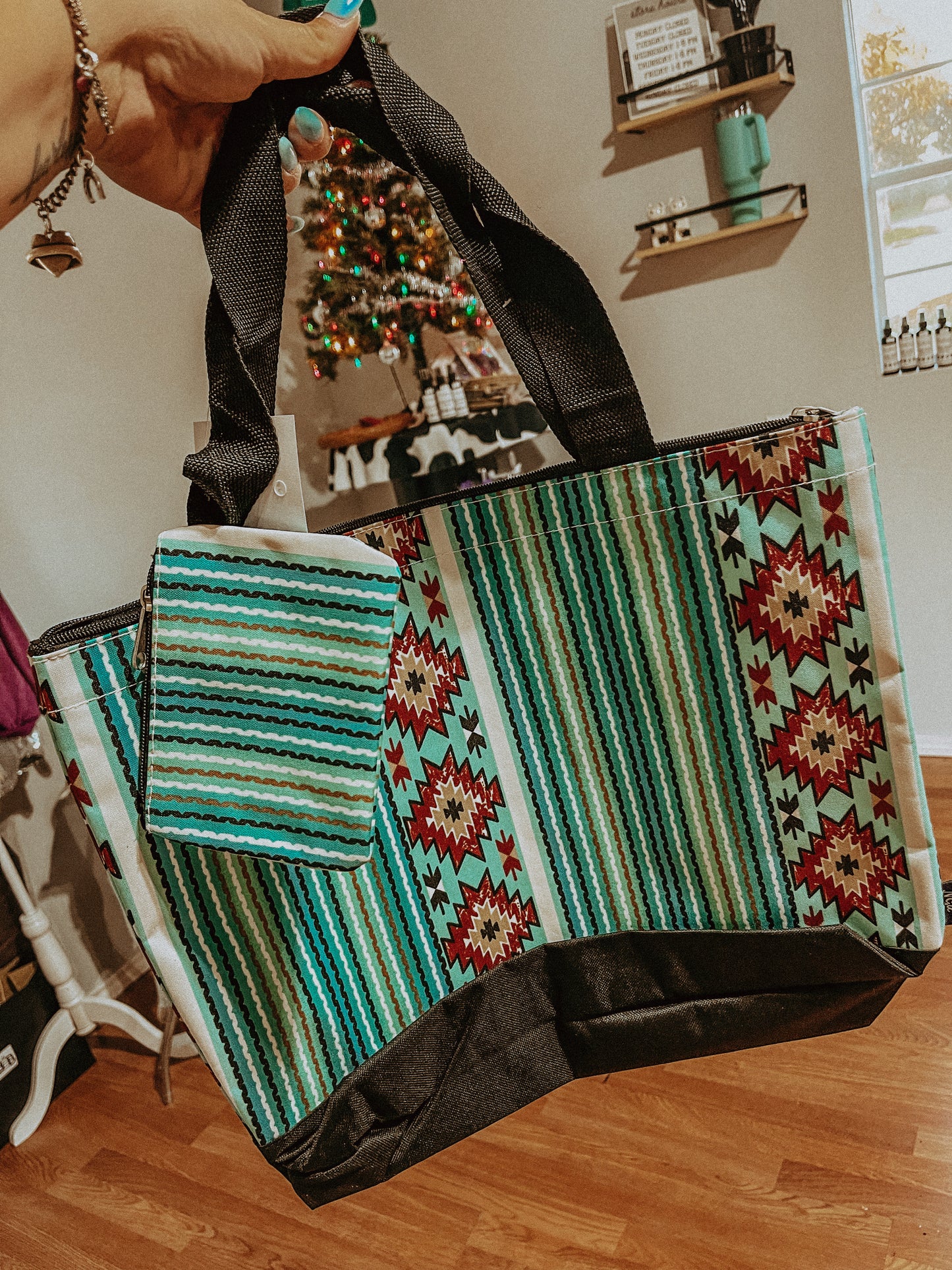 Turquoise Aztec Tote