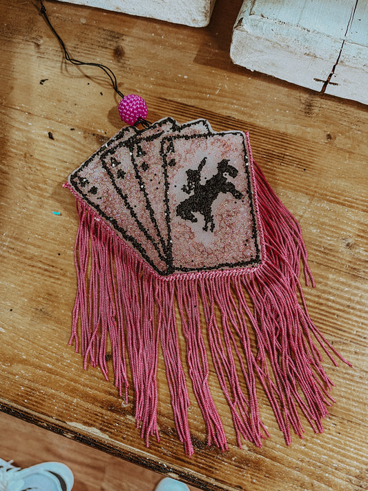 Pink Playing Cards with Fringe Freshie - Cowboys Wild Ride