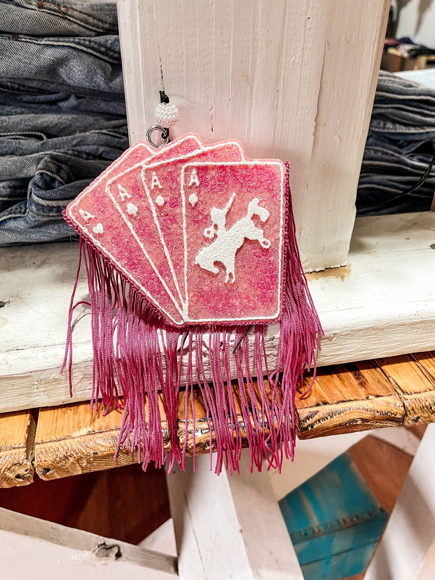 Pink Playing Cards with Pink Fringe Freshie - Mermaid Kisses
