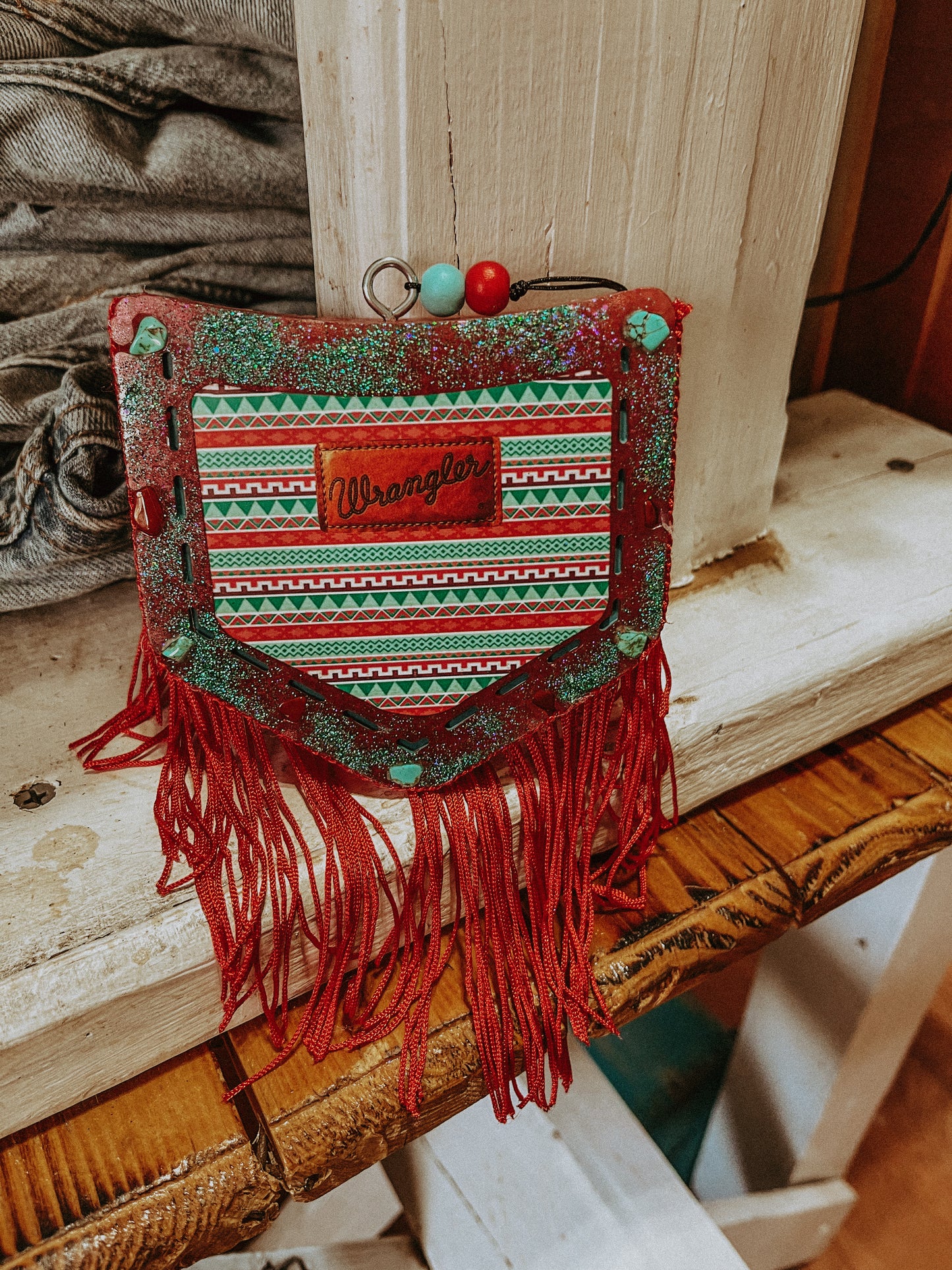 Red Turquoise Aztec with Red Fringe Wrangler Freshie | Coconut Lime Verbena